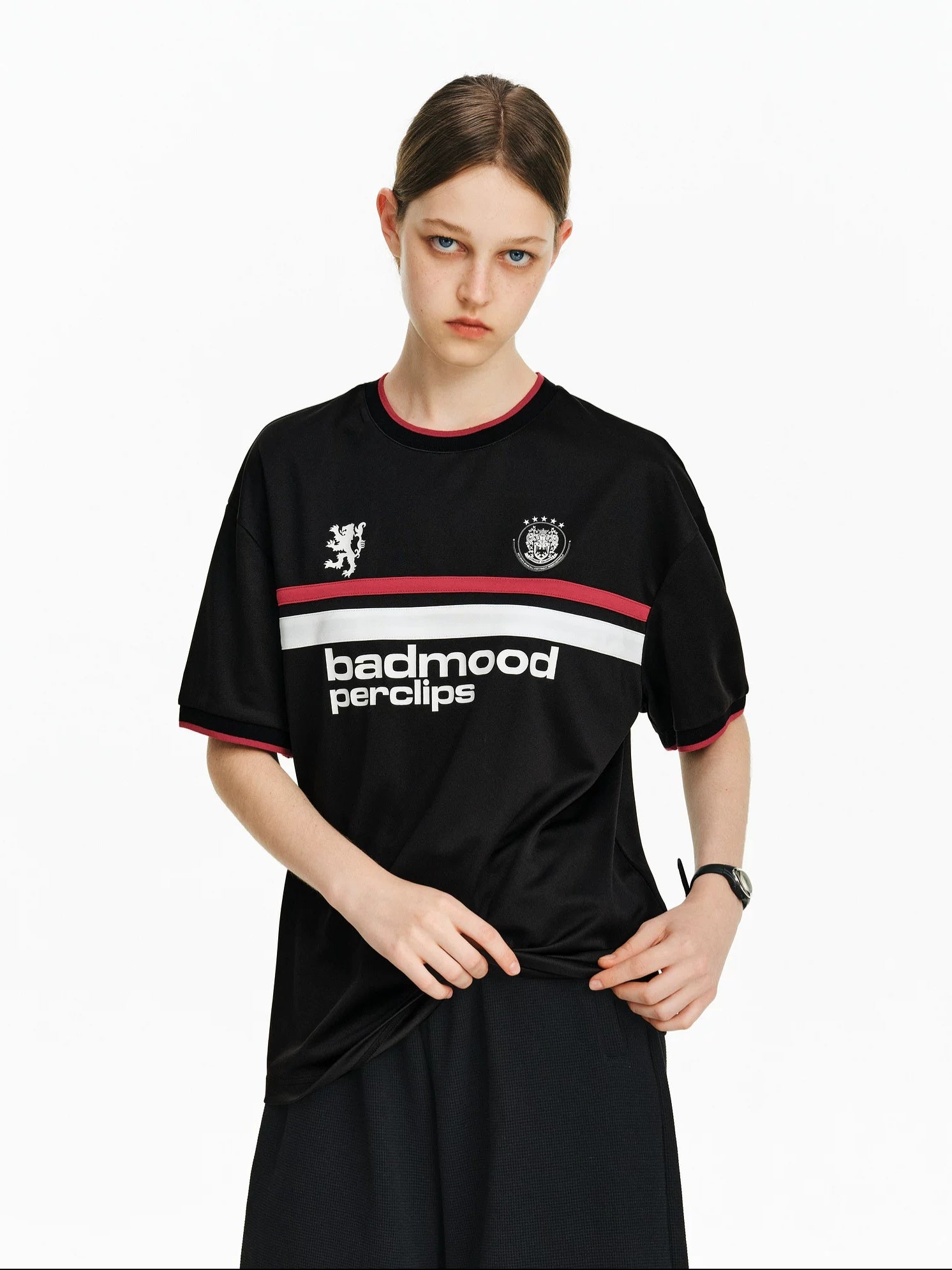 PCLP Breathable Loose Fit Letter Print Round Neck Women Casual Black White T-Shirt