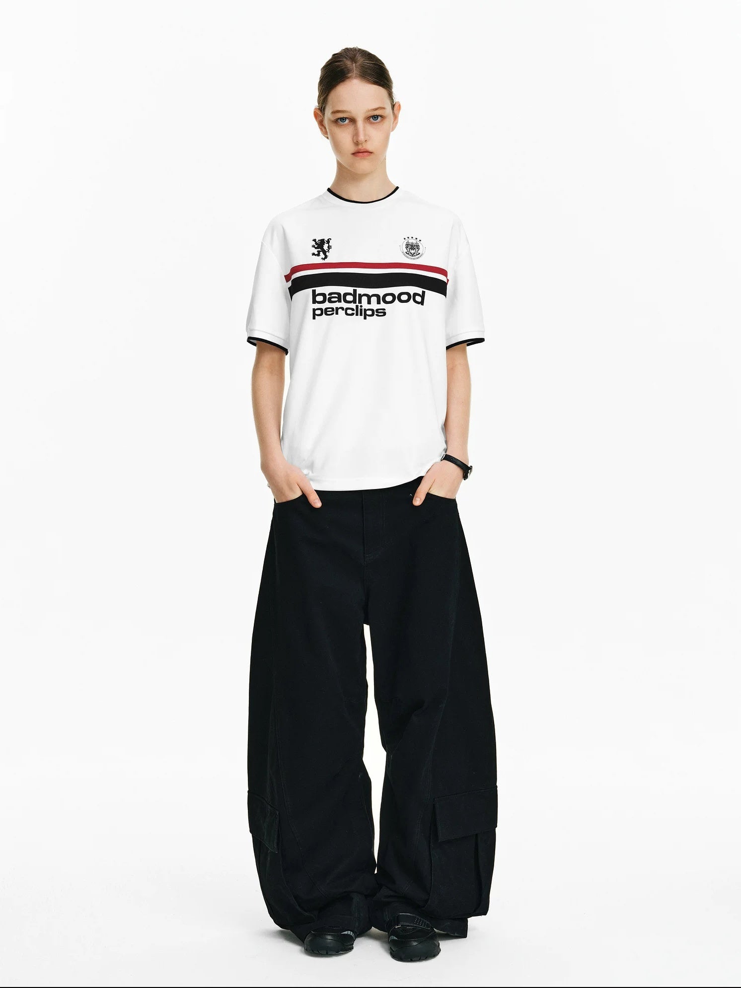 PCLP Breathable Loose Fit Letter Print Round Neck Women Casual Black White T-Shirt