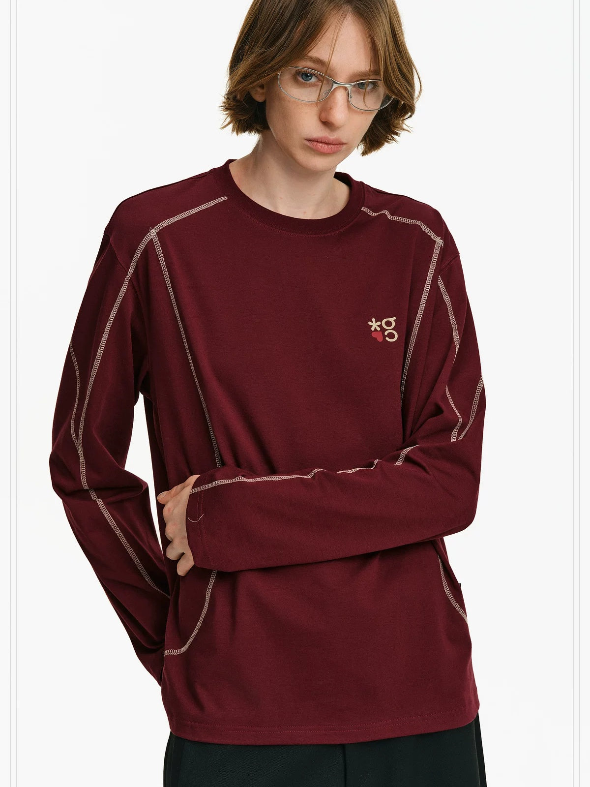 PCLP Breathable Loose Fit Letter Print Youth Unisex Cotton Blend Long Sleeve T-Shirt