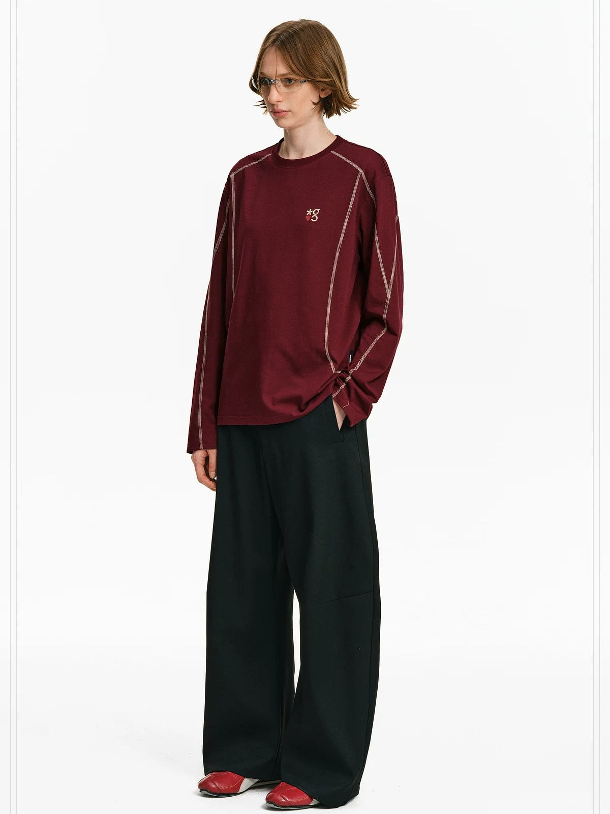 PCLP Breathable Loose Fit Letter Print Youth Unisex Cotton Blend Long Sleeve T-Shirt