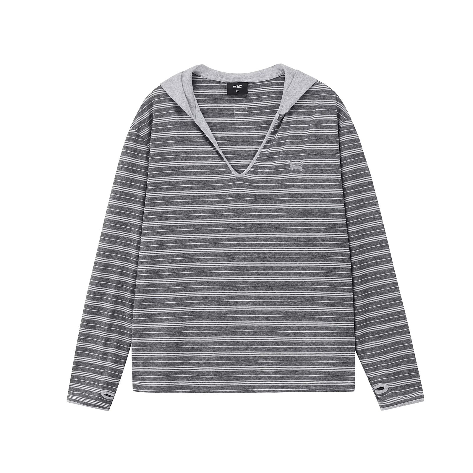 PCLP_Breathable_Loose_Hooded_V_Neck_Longline_Unisex_Geometric_Stripe_T-Shirt_MISSTT