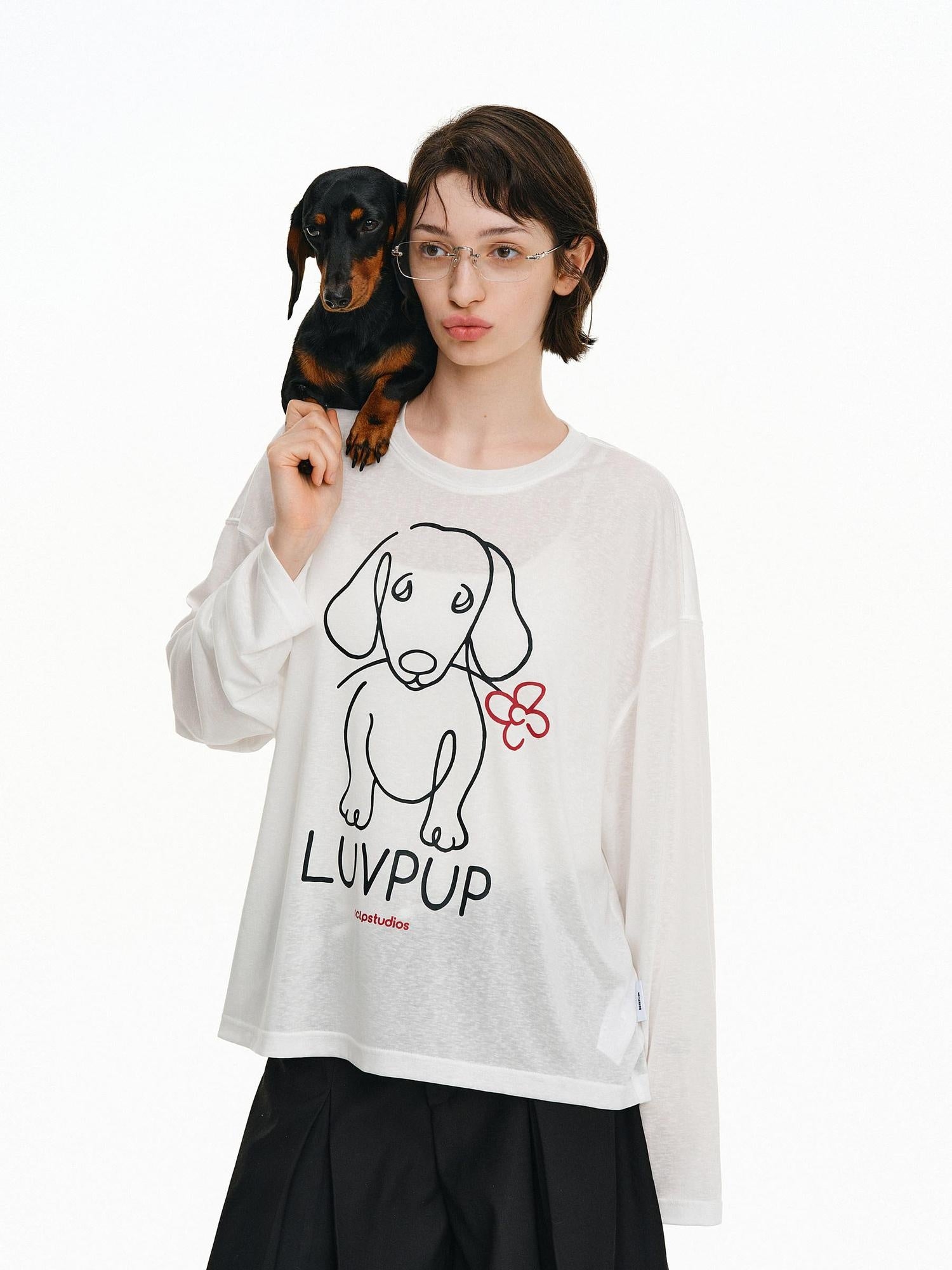 PCLP Breathable Lyocell Blend Loose Longline Animal Print Unisex Long Sleeve T-Shirt