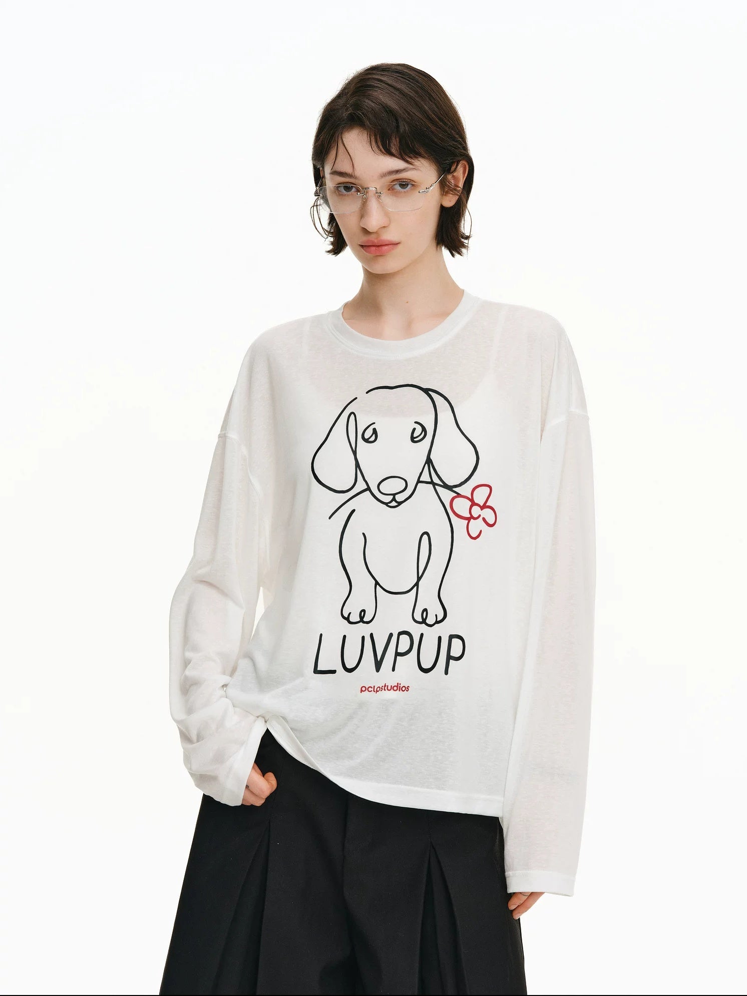 PCLP Breathable Lyocell Blend Loose Longline Animal Print Unisex Long Sleeve T-Shirt