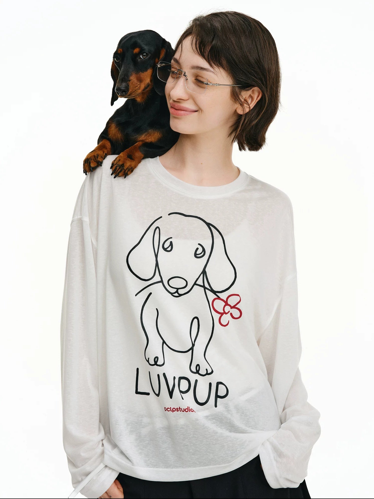 PCLP Breathable Lyocell Blend Loose Longline Animal Print Unisex Long Sleeve T-Shirt