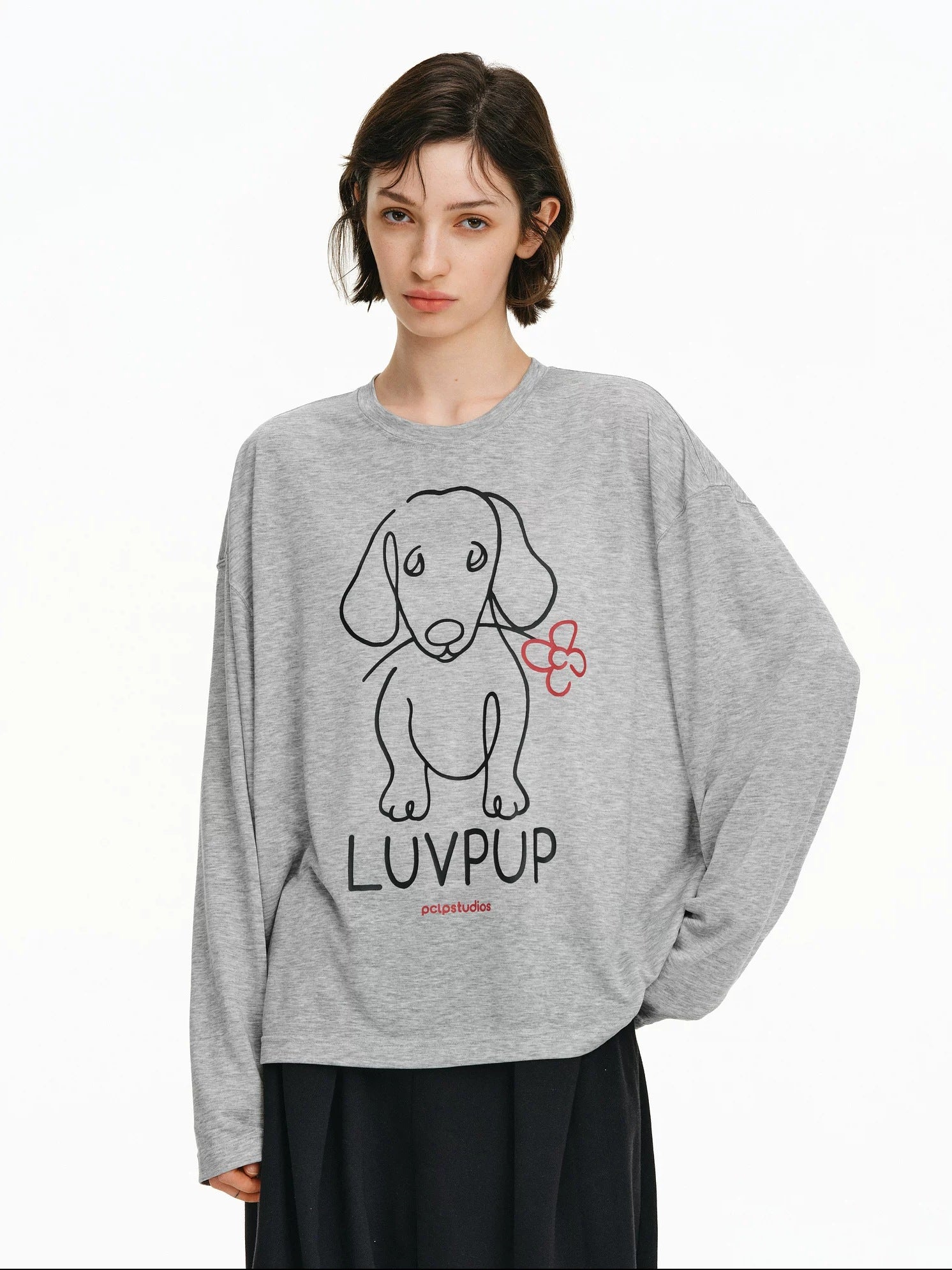 PCLP Breathable Lyocell Blend Loose Longline Animal Print Unisex Long Sleeve T-Shirt