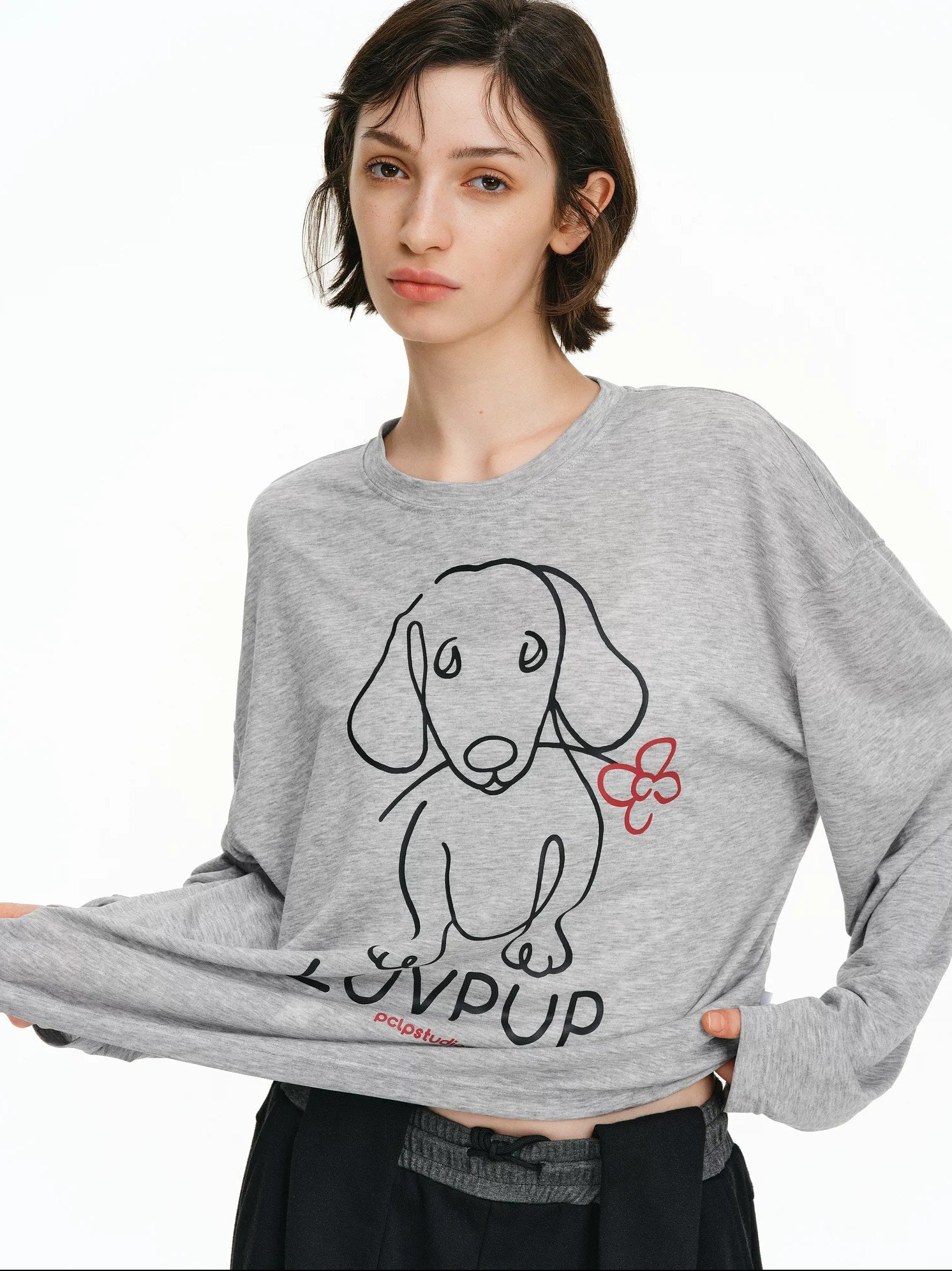 PCLP Breathable Lyocell Blend Loose Longline Animal Print Unisex Long Sleeve T-Shirt