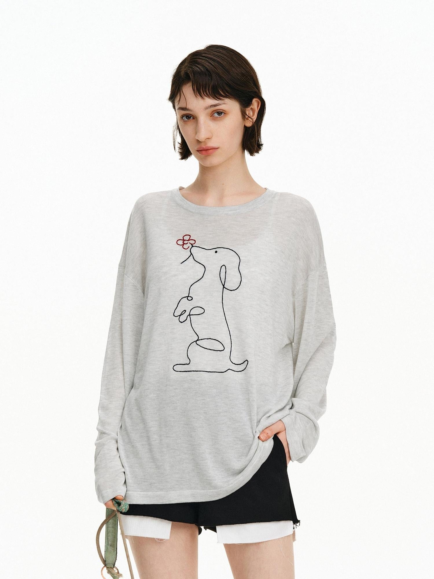 PCLP Breathable Lyocell Oversized Animal Print Casual Women Long Sleeve T-Shirt