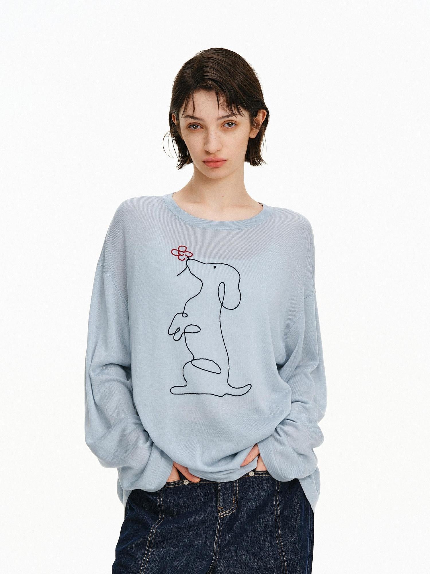 PCLP Breathable Lyocell Oversized Animal Print Casual Women Long Sleeve T-Shirt