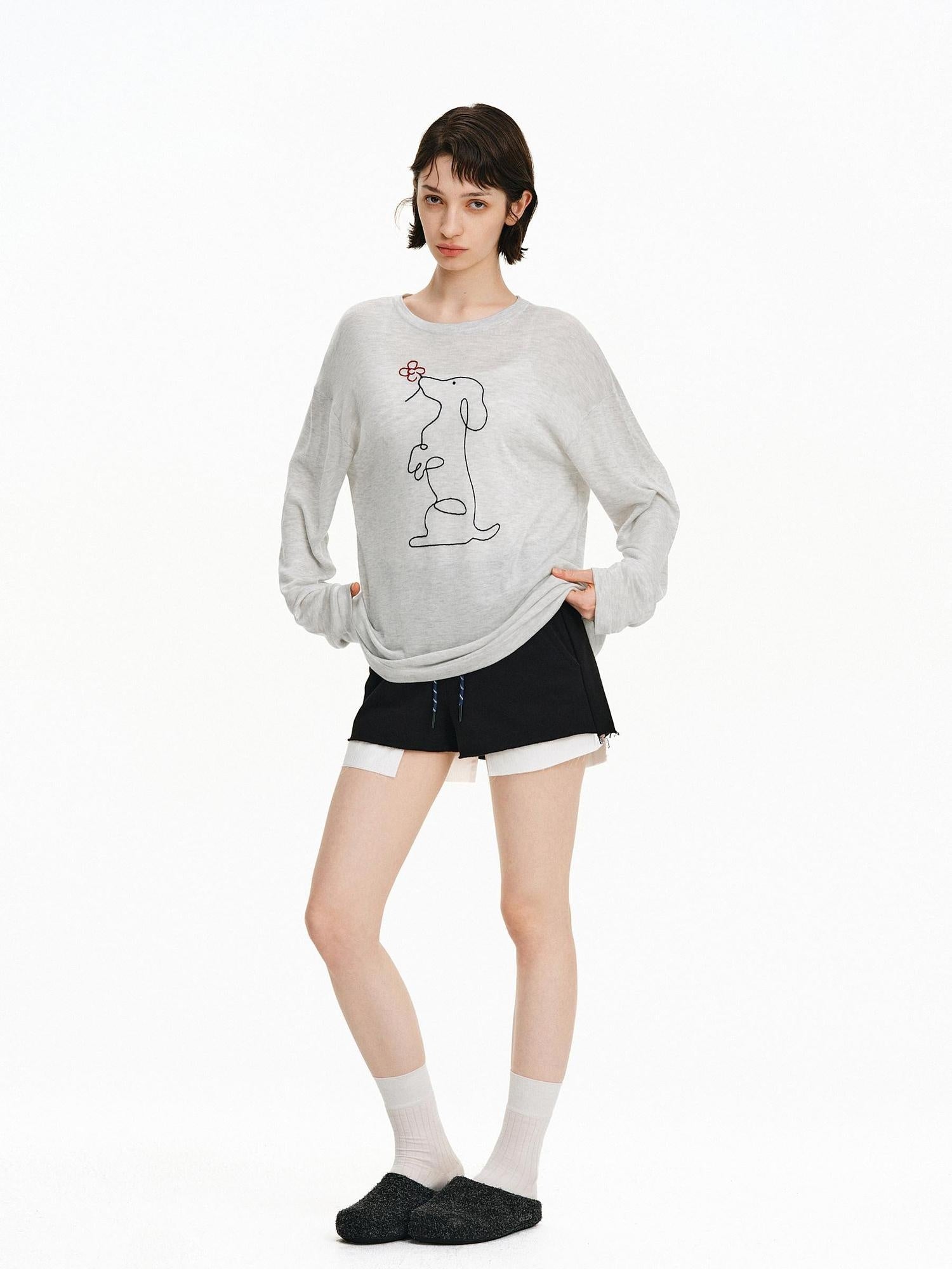 PCLP Breathable Lyocell Oversized Animal Print Casual Women Long Sleeve T-Shirt