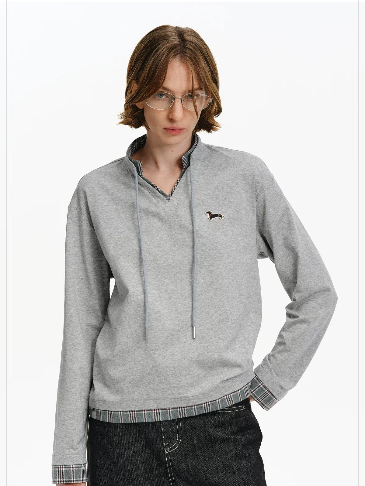 PCLP Breathable Oversized V Neck Long Sleeve Drawstring Animal Print Unisex T-Shirt
