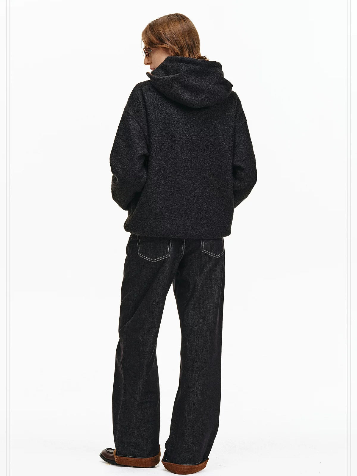 PCLP Breathable Thick Knit Pullover Hooded Bear Print Unisex Casual Polyester Hoodie