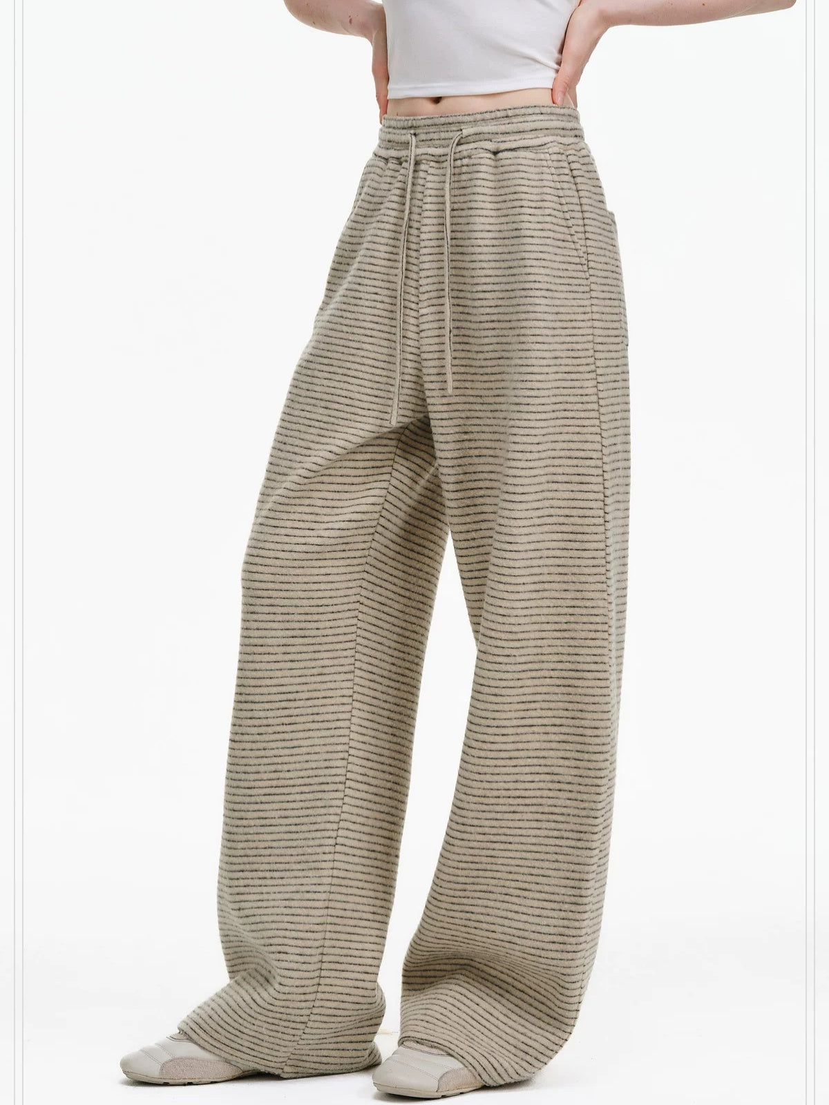 PCLP Colorblock Mid Rise Straight Leg Youth Casual Striped Synthetic Pants