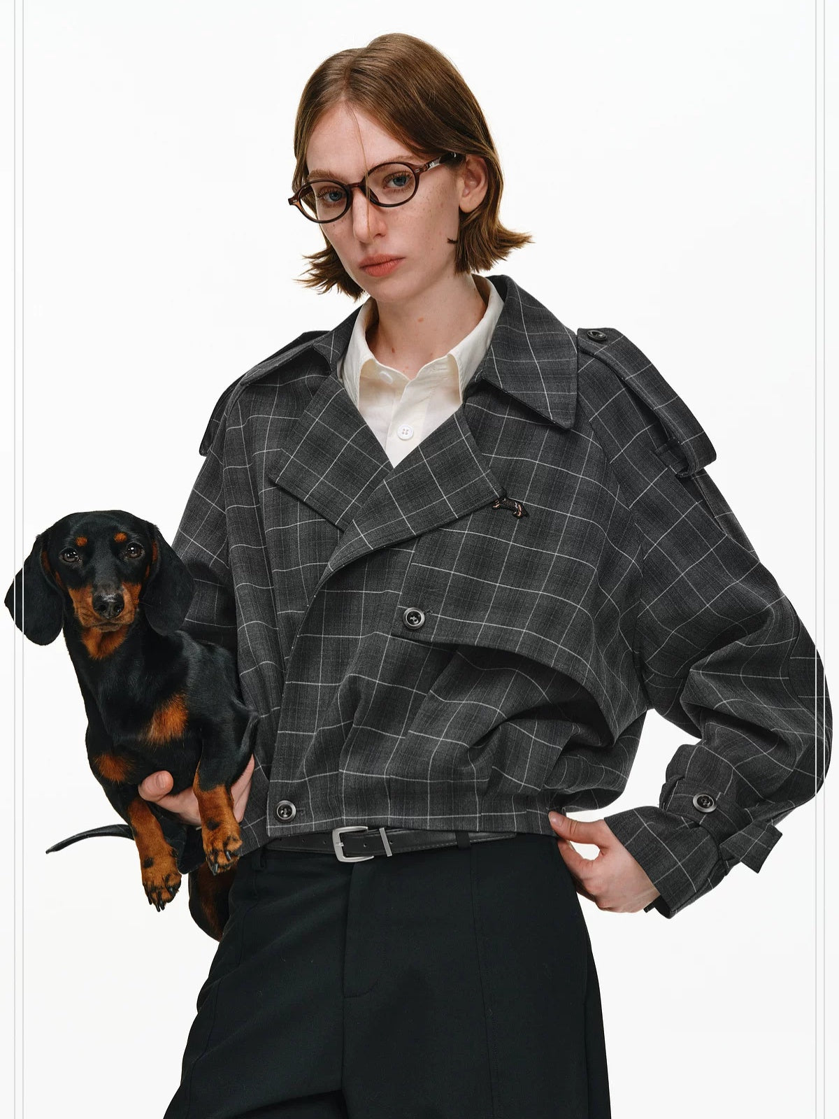 PCLP Contrast Plaid Design Loose Fit Commuter Women Polyester Army Green Jacket