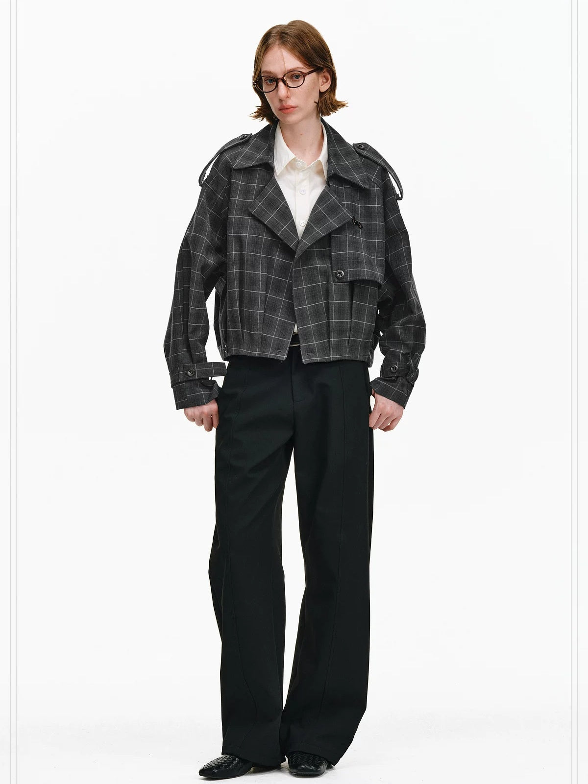 PCLP Contrast Plaid Design Loose Fit Commuter Women Polyester Army Green Jacket