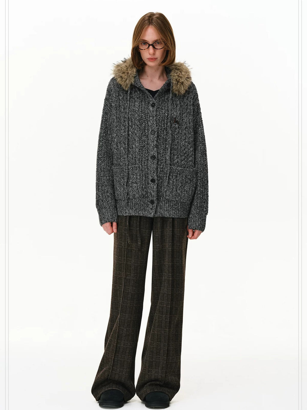 PCLP Cozy Warm Button Cardigan Regular Fit Unisex Animal Print Polyester Sweater