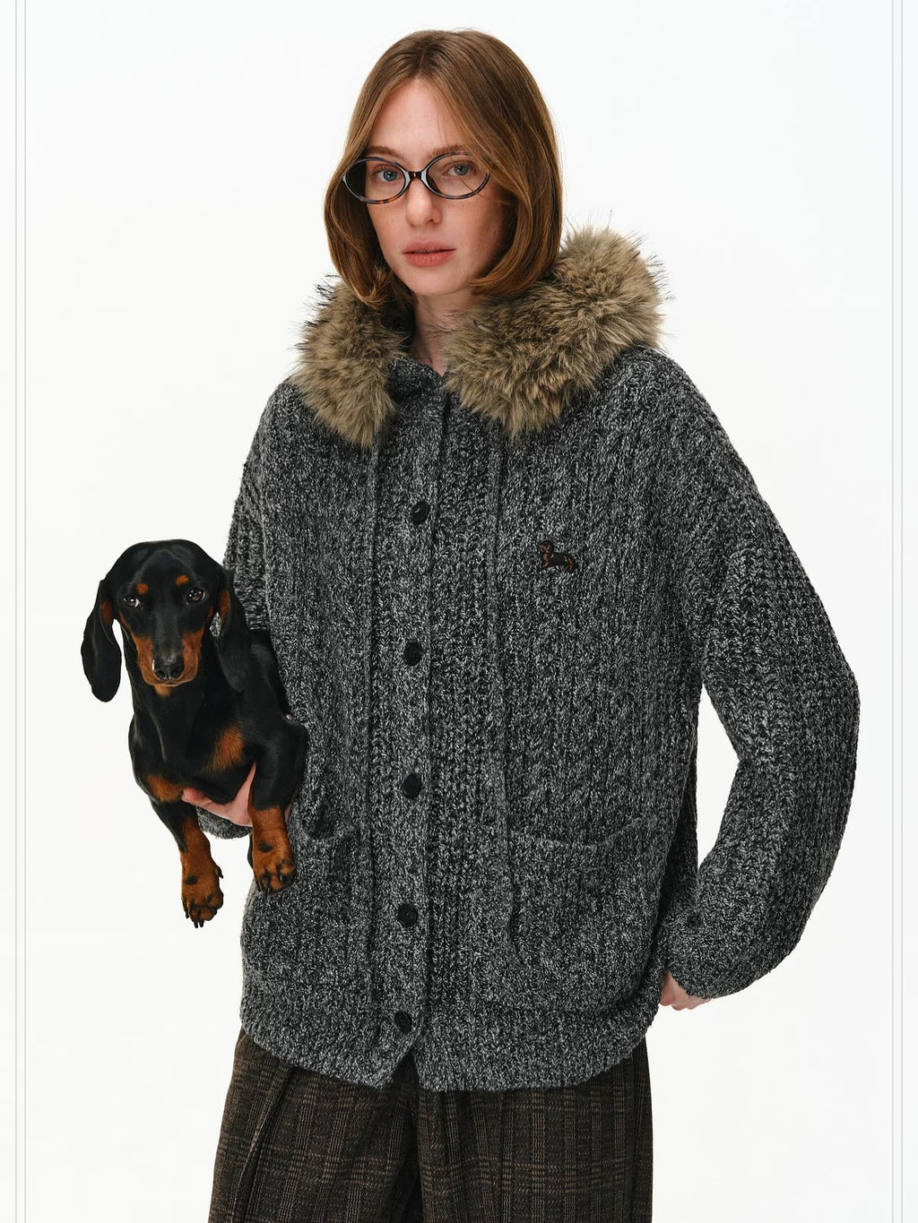 PCLP Cozy Warm Button Cardigan Regular Fit Unisex Animal Print Polyester Sweater