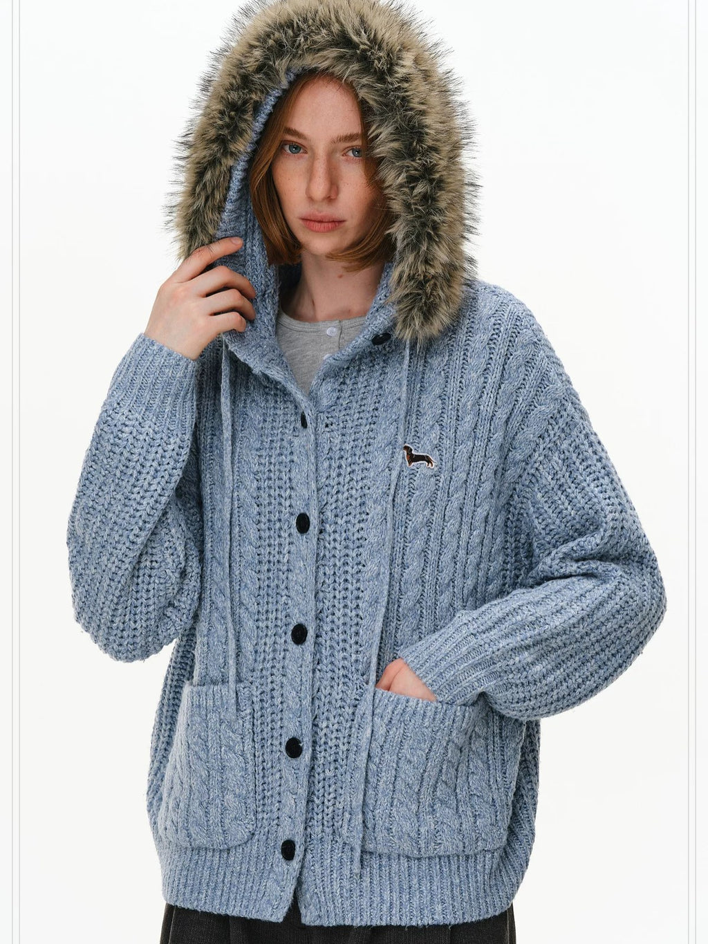 PCLP Cozy Warm Button Cardigan Regular Fit Unisex Animal Print Polyester Sweater