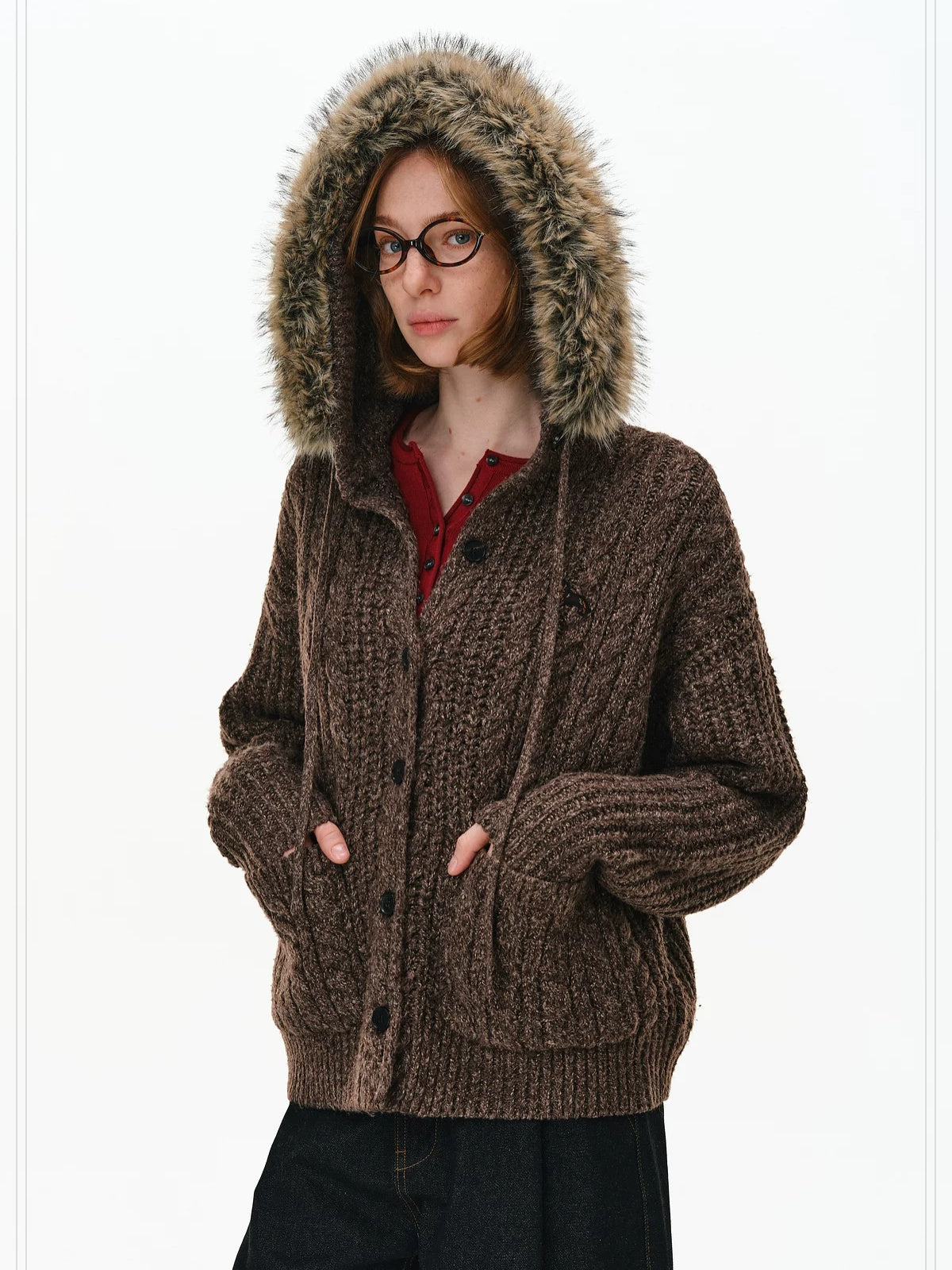 PCLP Cozy Warm Button Cardigan Regular Fit Unisex Animal Print Polyester Sweater