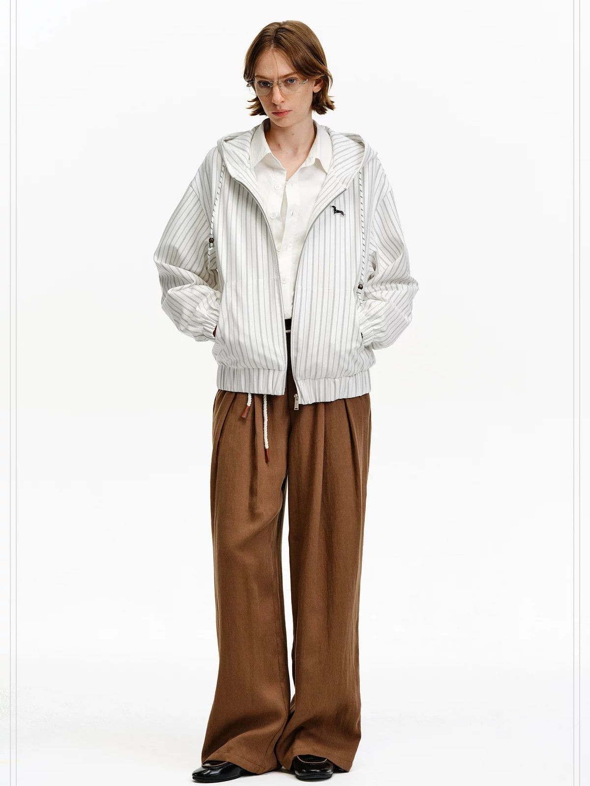 PCLP Embroidered Hooded Zip Striped Casual Unisex Kangaroo Pocket Jacket