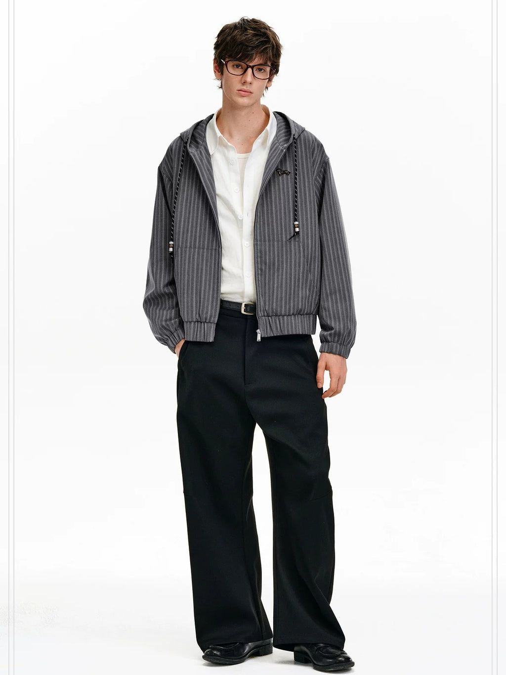 PCLP Embroidered Hooded Zip Striped Casual Unisex Kangaroo Pocket Jacket