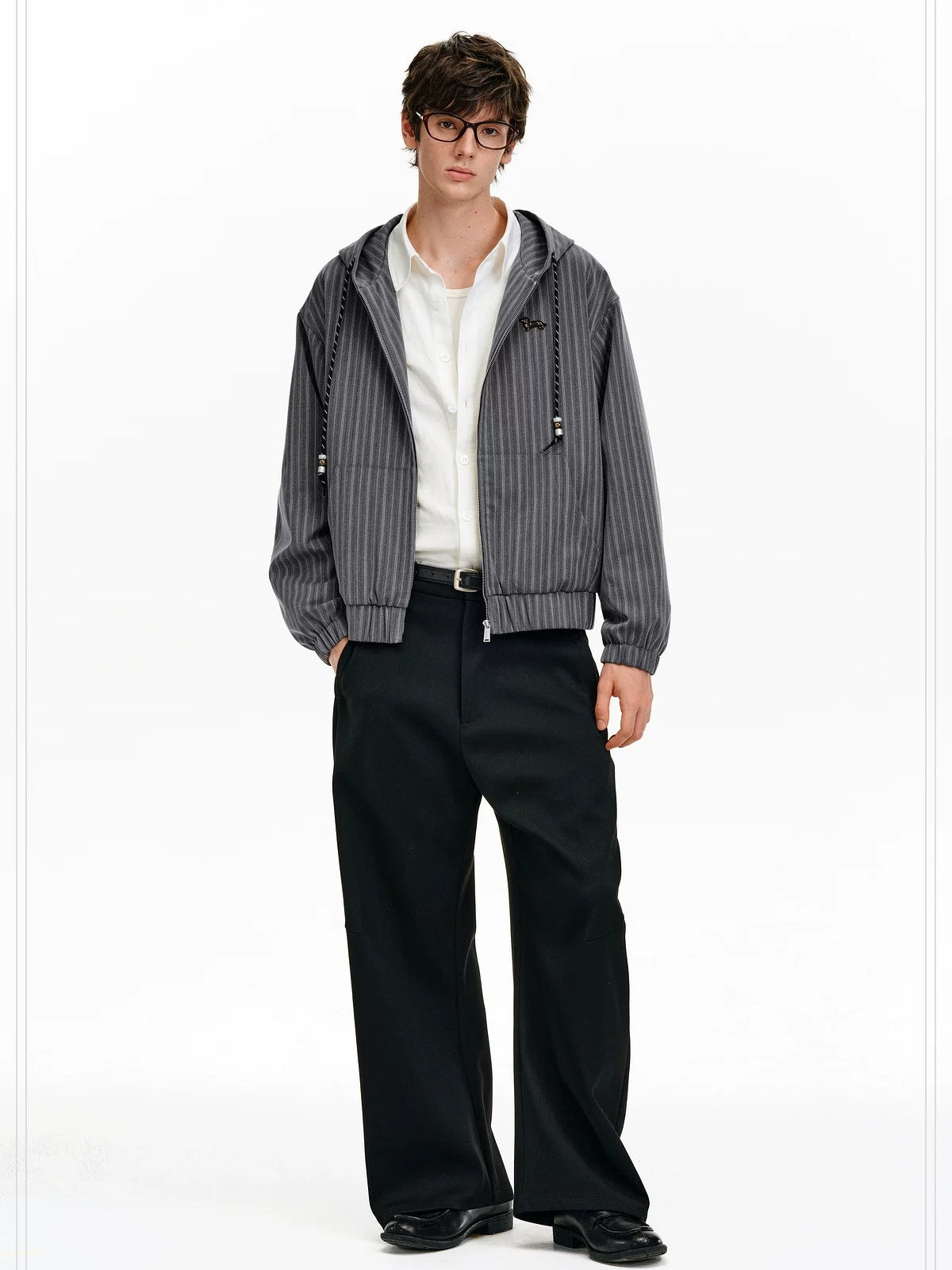 PCLP Embroidered Hooded Zip Striped Casual Unisex Kangaroo Pocket Jacket