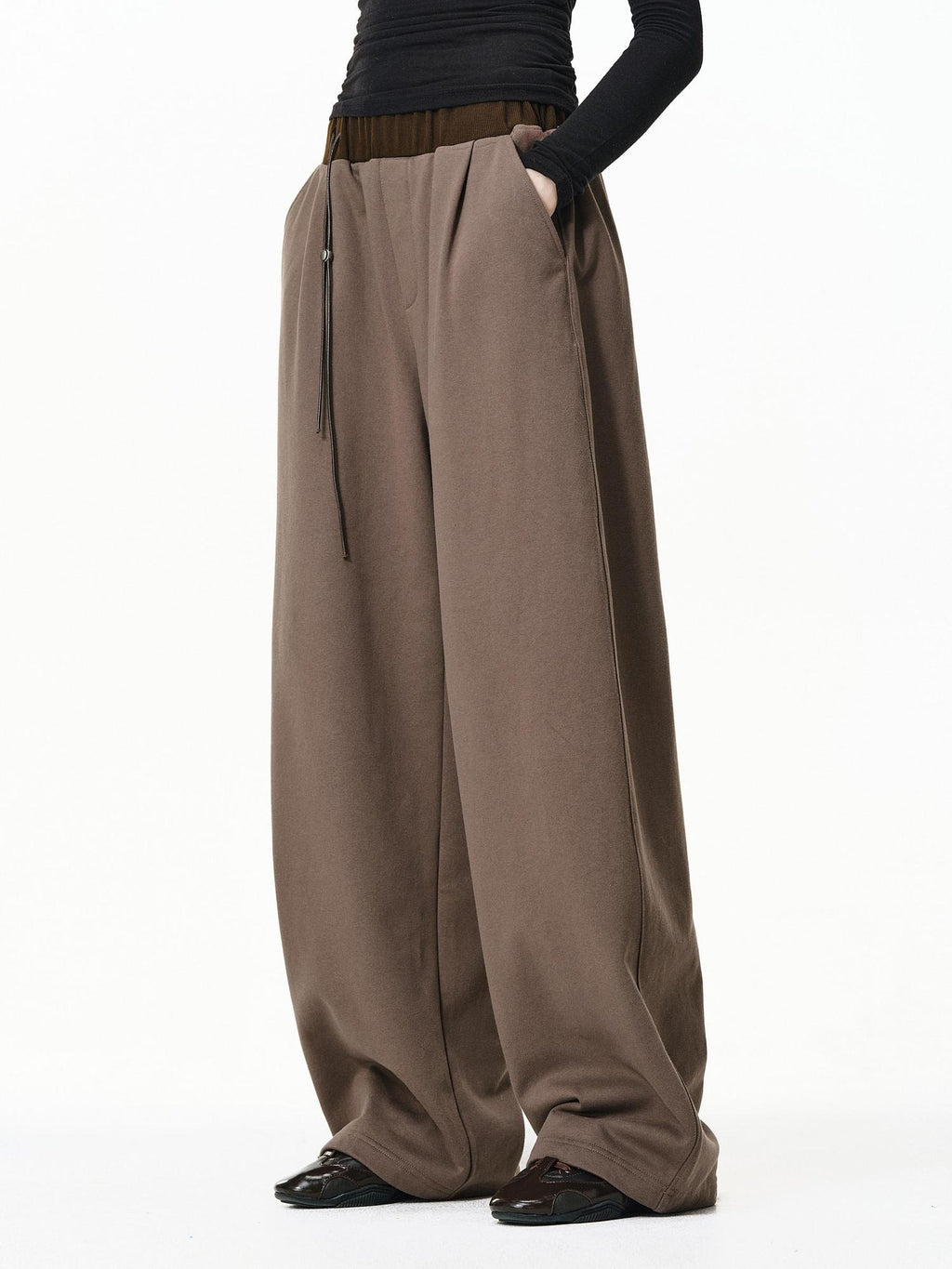 PCLP High Waist Terry Fleece Windproof Straight Leg Unisex Cotton Blend Pants