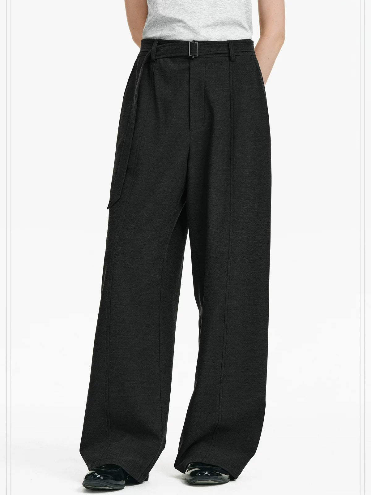 PCLP High Waist Wide Leg Straight Zip Front Commuter Women Polyester Pants
