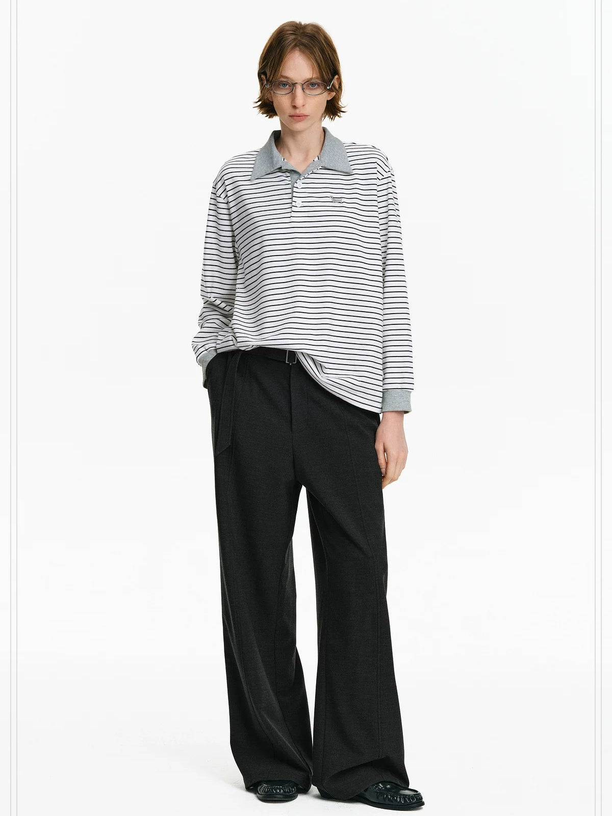 PCLP High Waist Wide Leg Straight Zip Front Commuter Women Polyester Pants