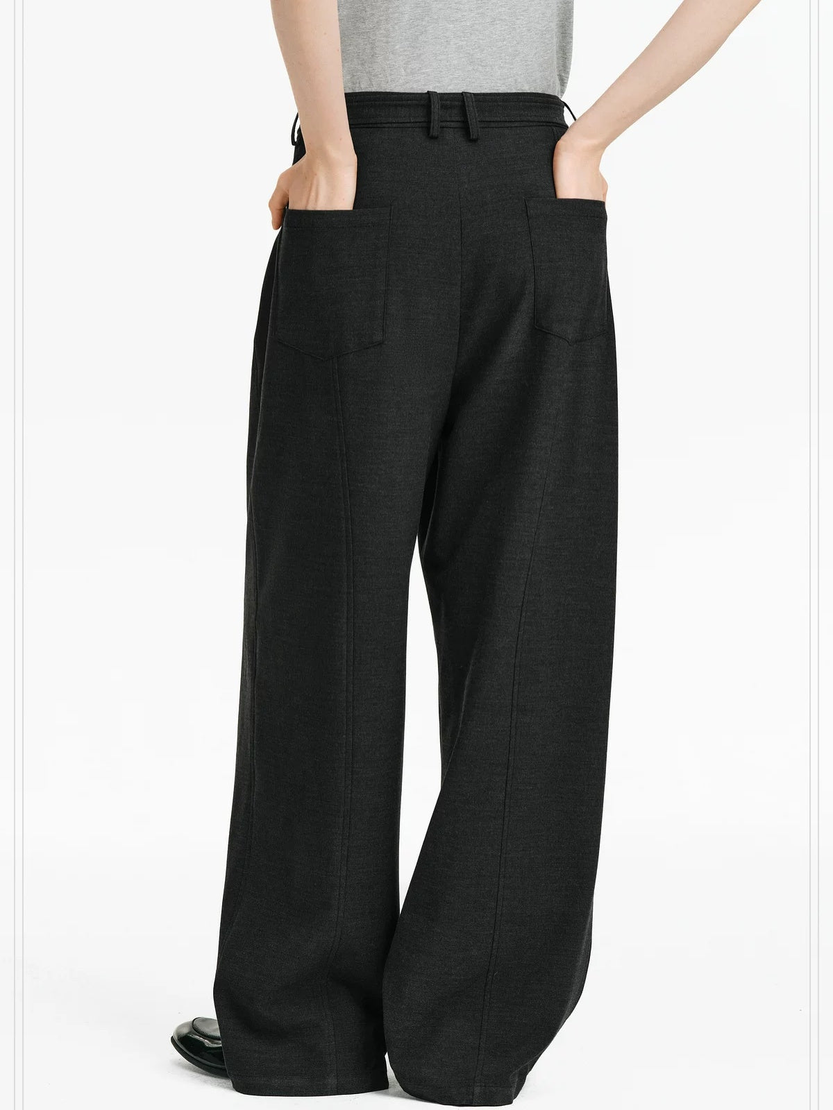 PCLP High Waist Wide Leg Straight Zip Front Commuter Women Polyester Pants