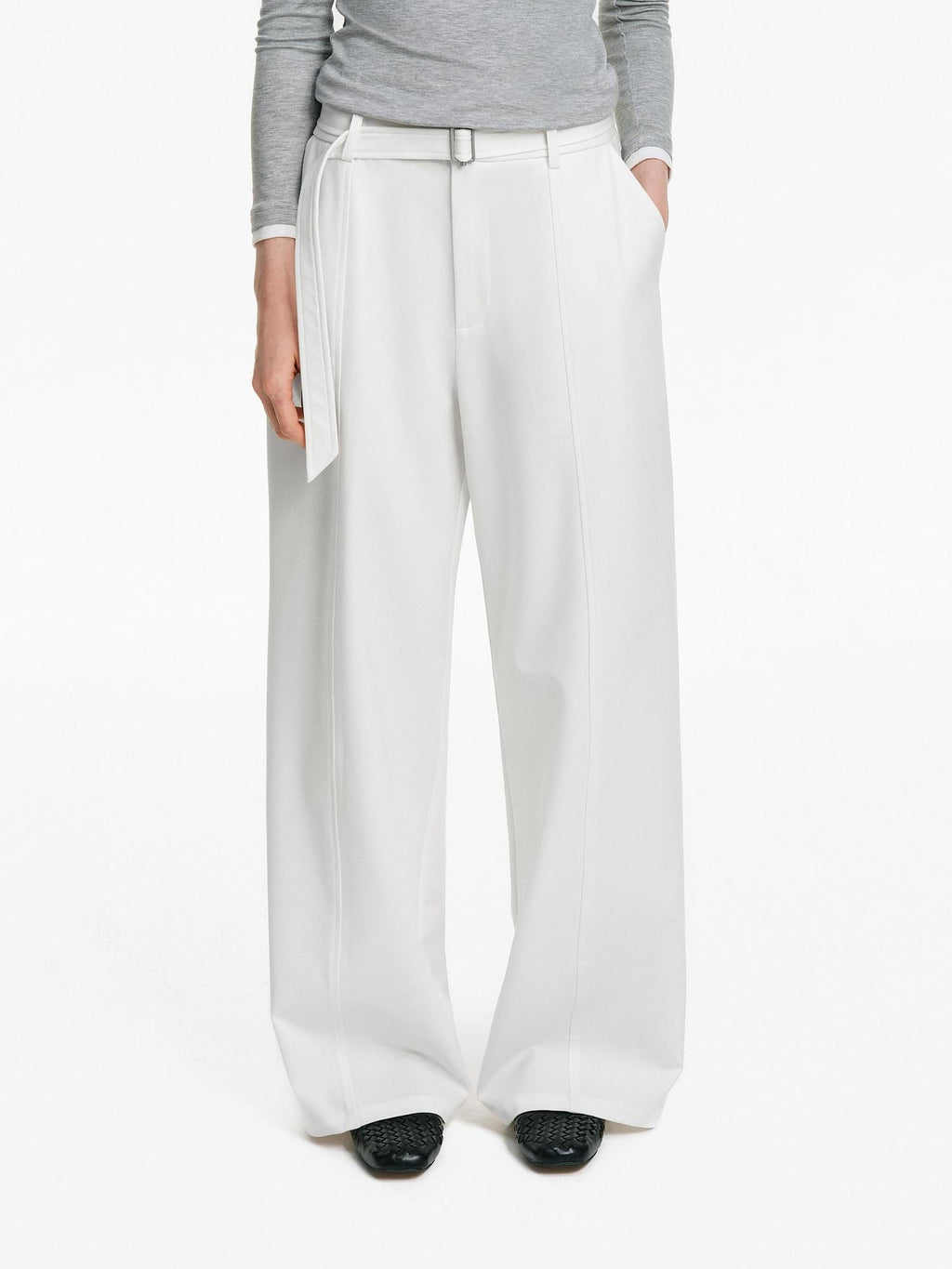 PCLP High Waist Wide Leg Straight Zip Front Commuter Women Polyester Pants