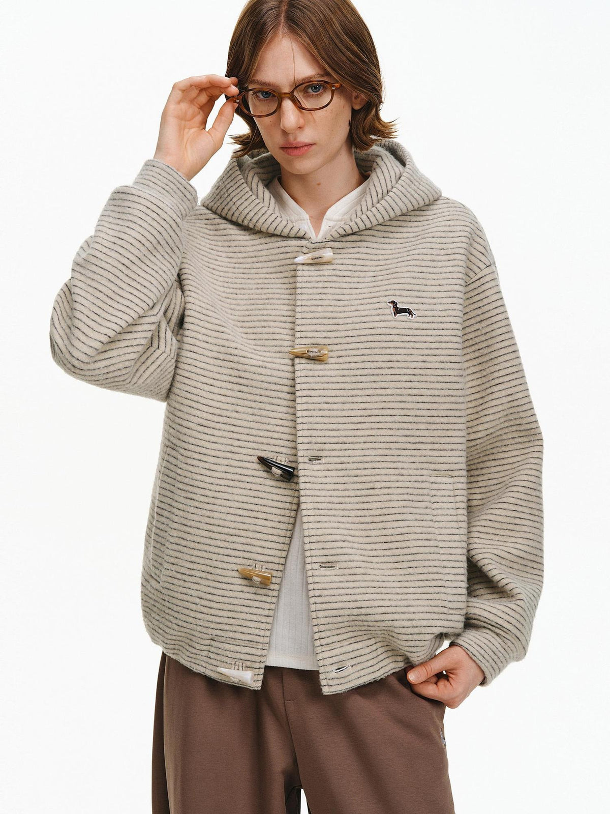 PCLP Linen Look Loose Fit Hooded Striped Unisex Casual Cardigan Durable Jacket