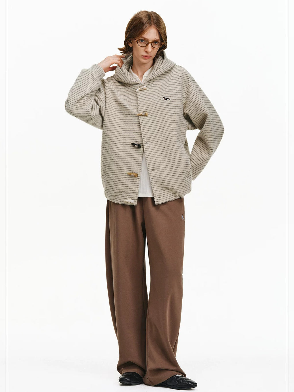 PCLP Linen Look Loose Fit Hooded Striped Unisex Casual Cardigan Durable Jacket