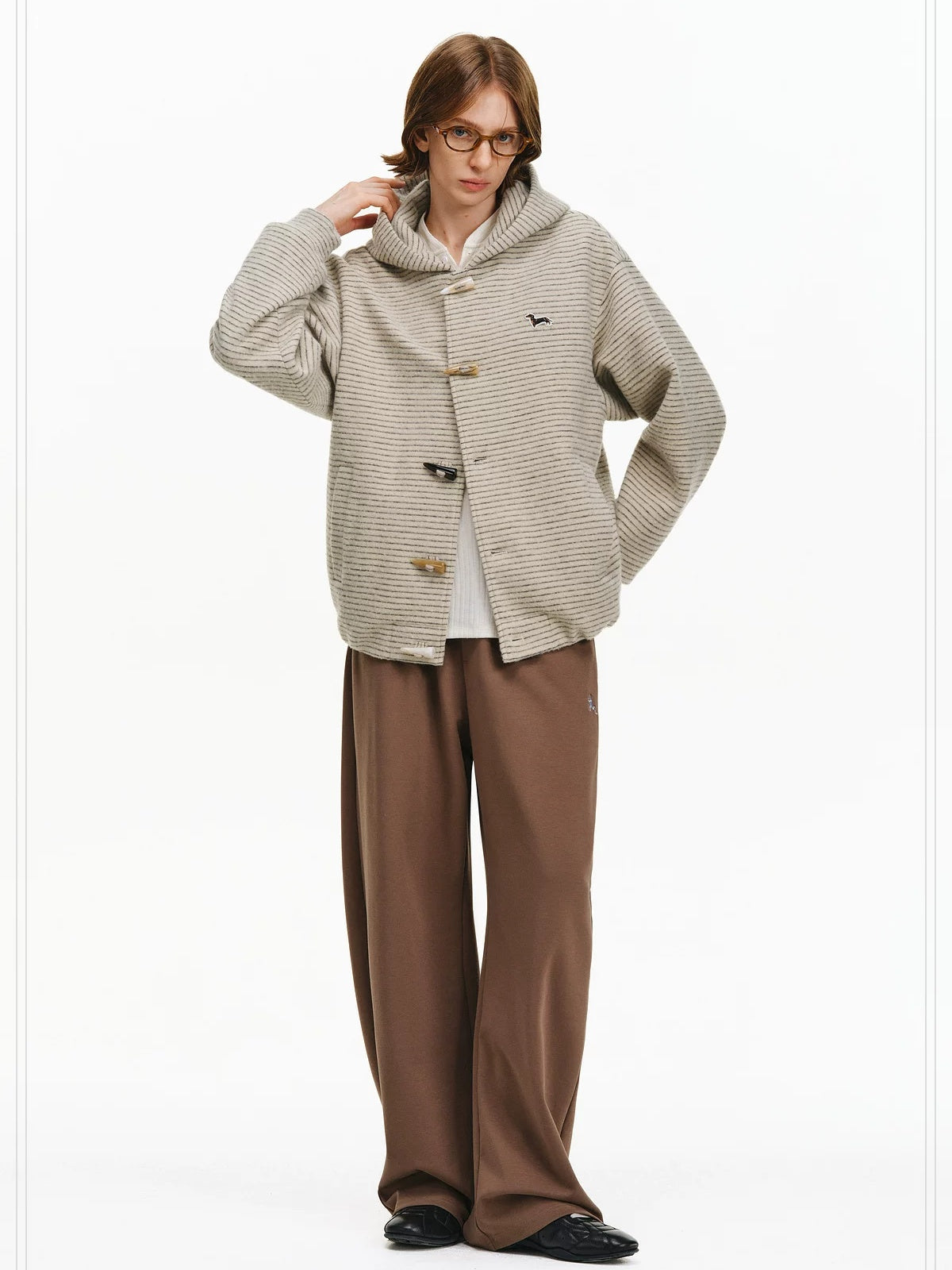 PCLP Linen Look Loose Fit Hooded Striped Unisex Casual Cardigan Durable Jacket