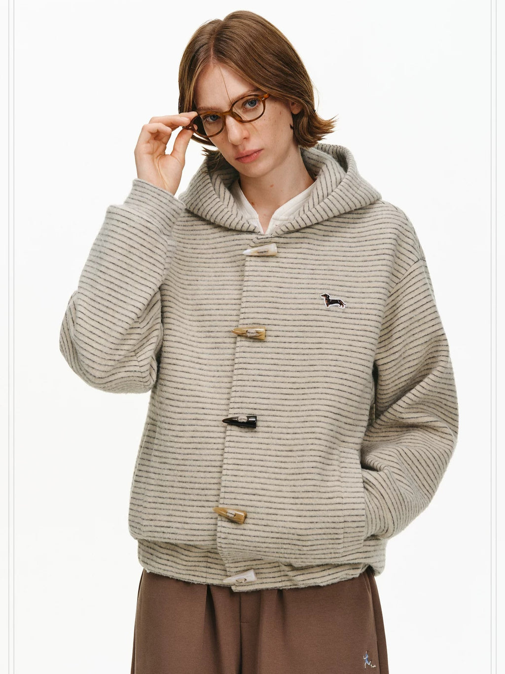 PCLP Linen Look Loose Fit Hooded Striped Unisex Casual Cardigan Durable Jacket
