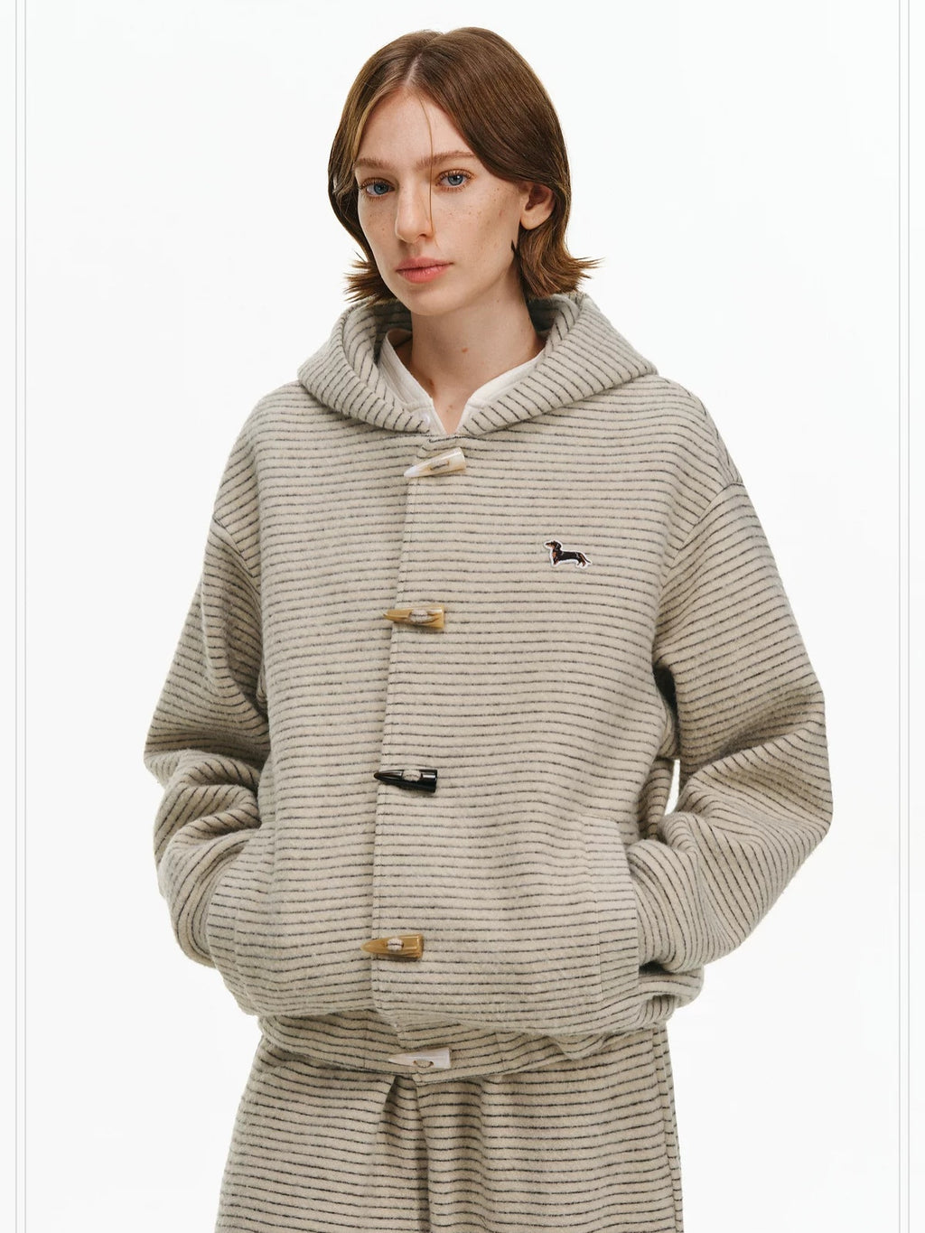 PCLP Linen Look Loose Fit Hooded Striped Unisex Casual Cardigan Durable Jacket