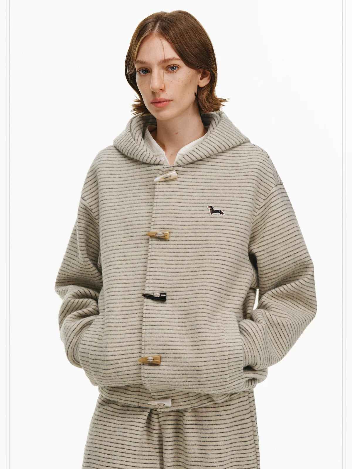 PCLP Linen Look Loose Fit Hooded Striped Unisex Casual Cardigan Durable Jacket