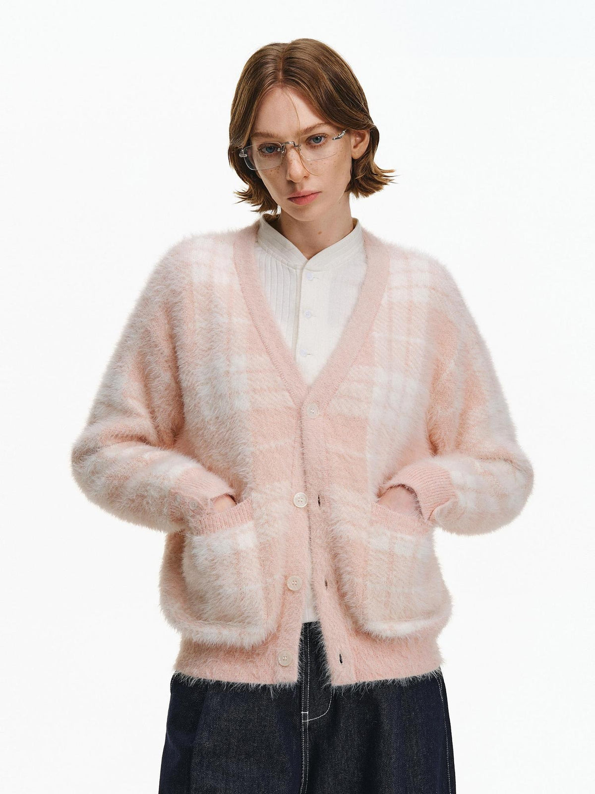 PCLP Luminous Double Knit V Neck Cardigan Regular Fit Unisex Everyday Thick Sweater