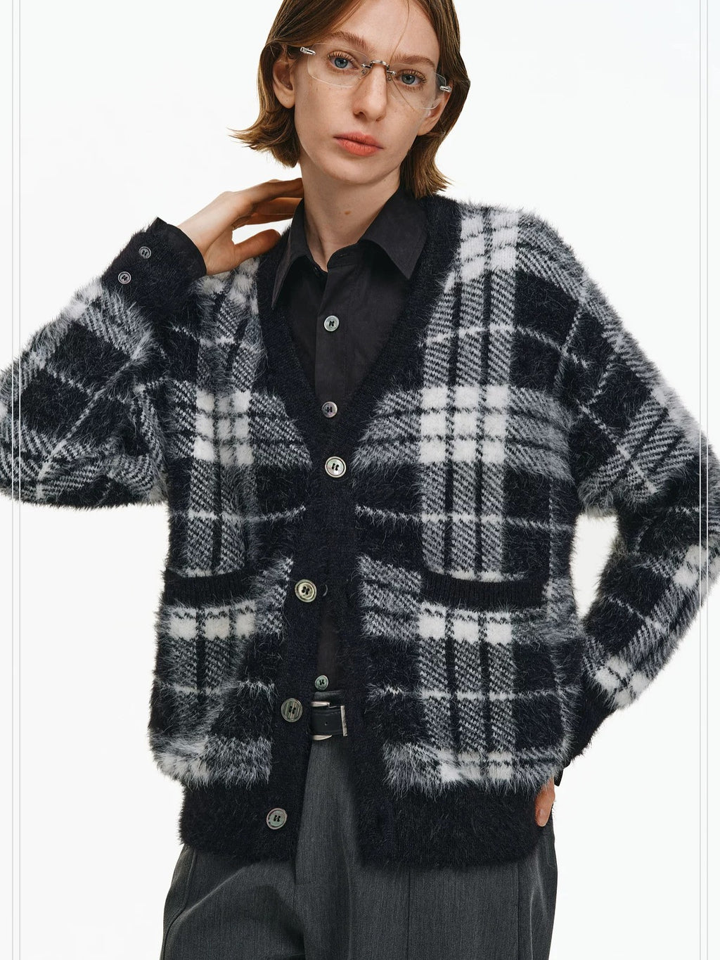 PCLP Luminous Double Knit V Neck Cardigan Regular Fit Unisex Everyday Thick Sweater