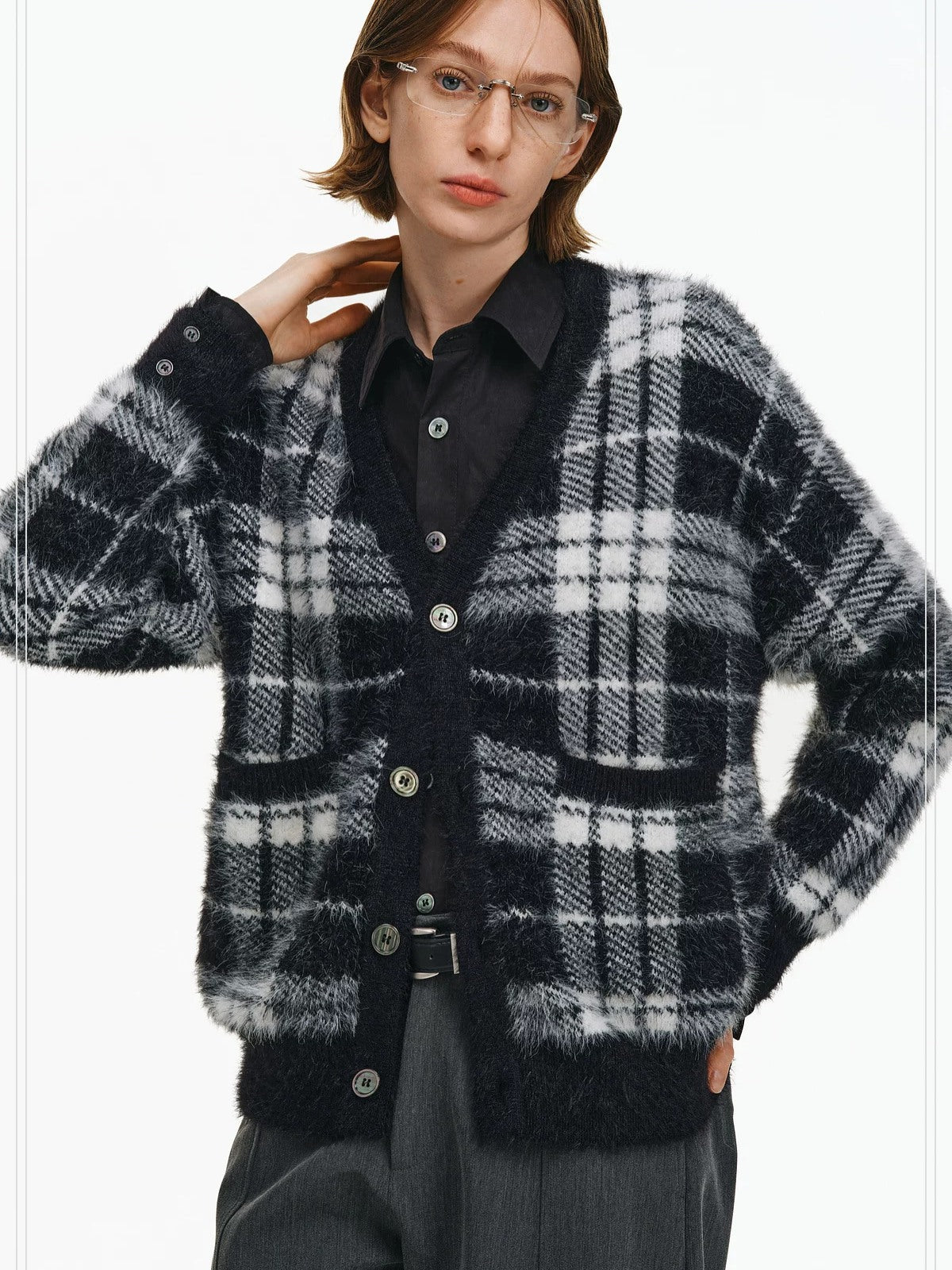 PCLP Luminous Double Knit V Neck Cardigan Regular Fit Unisex Everyday Thick Sweater