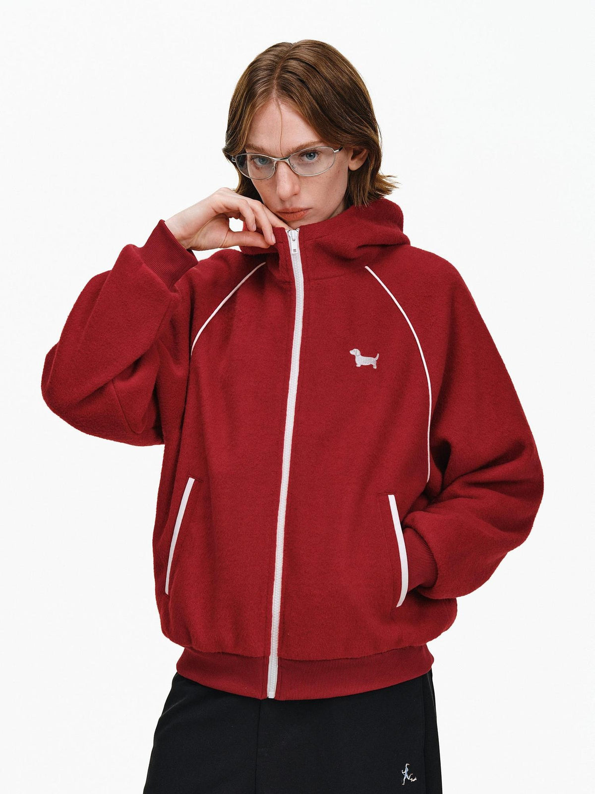 PCLP Oversized Colorblock Hooded Zip Animal Print Unisex Casual Wool Blend Jacket