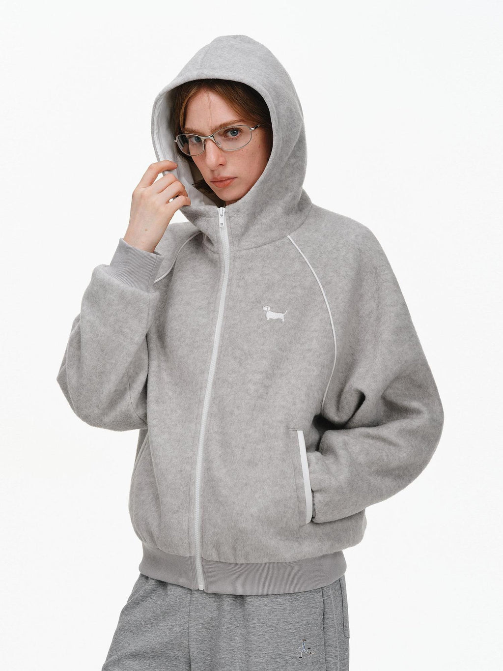 PCLP Oversized Colorblock Hooded Zip Animal Print Unisex Casual Wool Blend Jacket