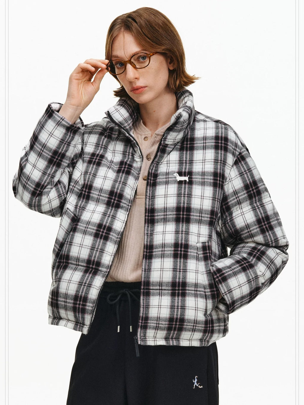 PCLP Oversized Stand Collar Zipper Youthful Everyday Women Black Puffer Jacket