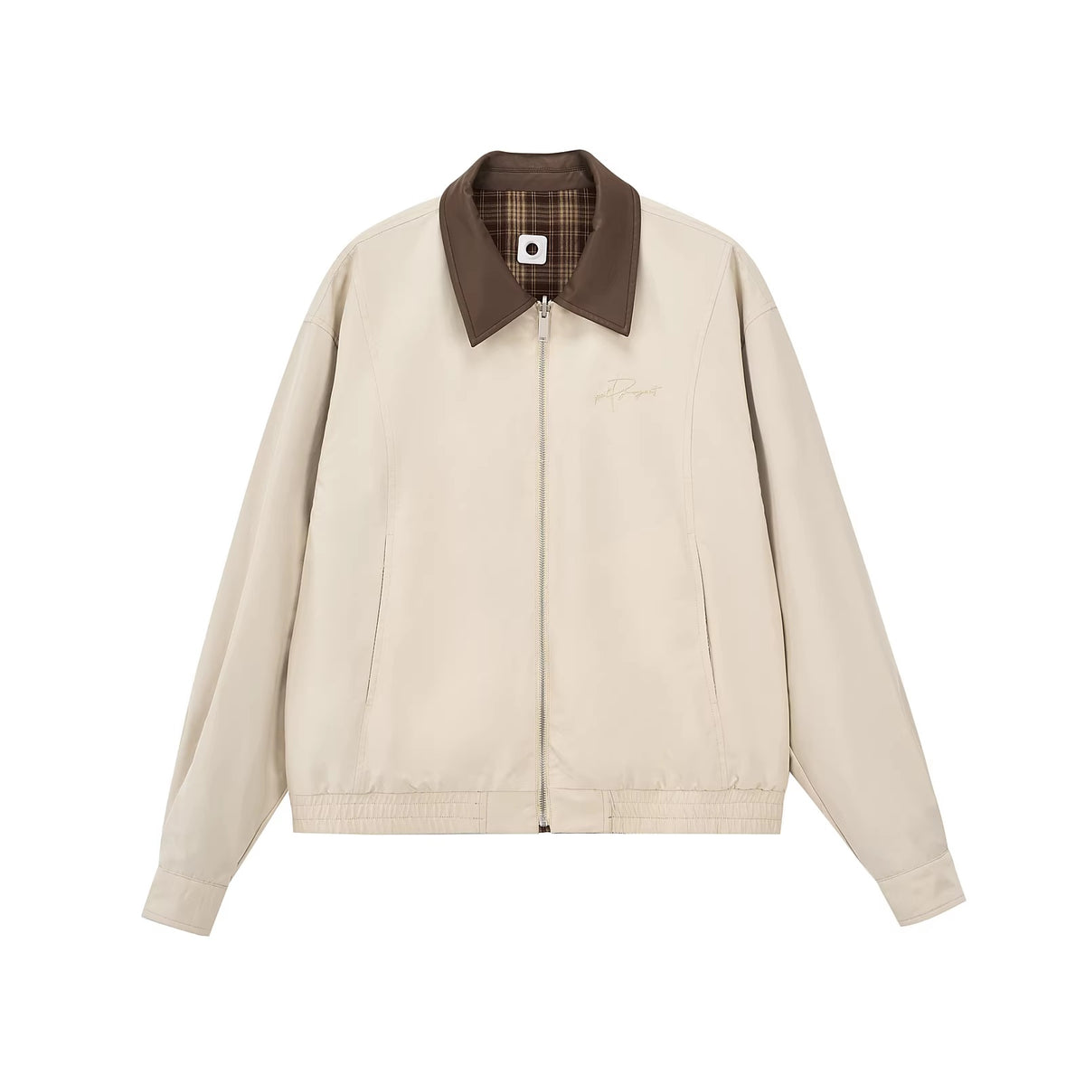 PCLP_Reversible_Embroidered_Loose_Cropped_Polo_Collar_Unisex_Plaid_Jacket_MISSTT