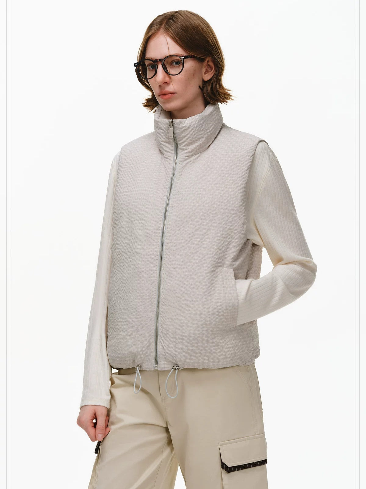 PCLP Reversible Thermal Patchwork Plaid Oversized Neutral Women White Duck Down Jacket