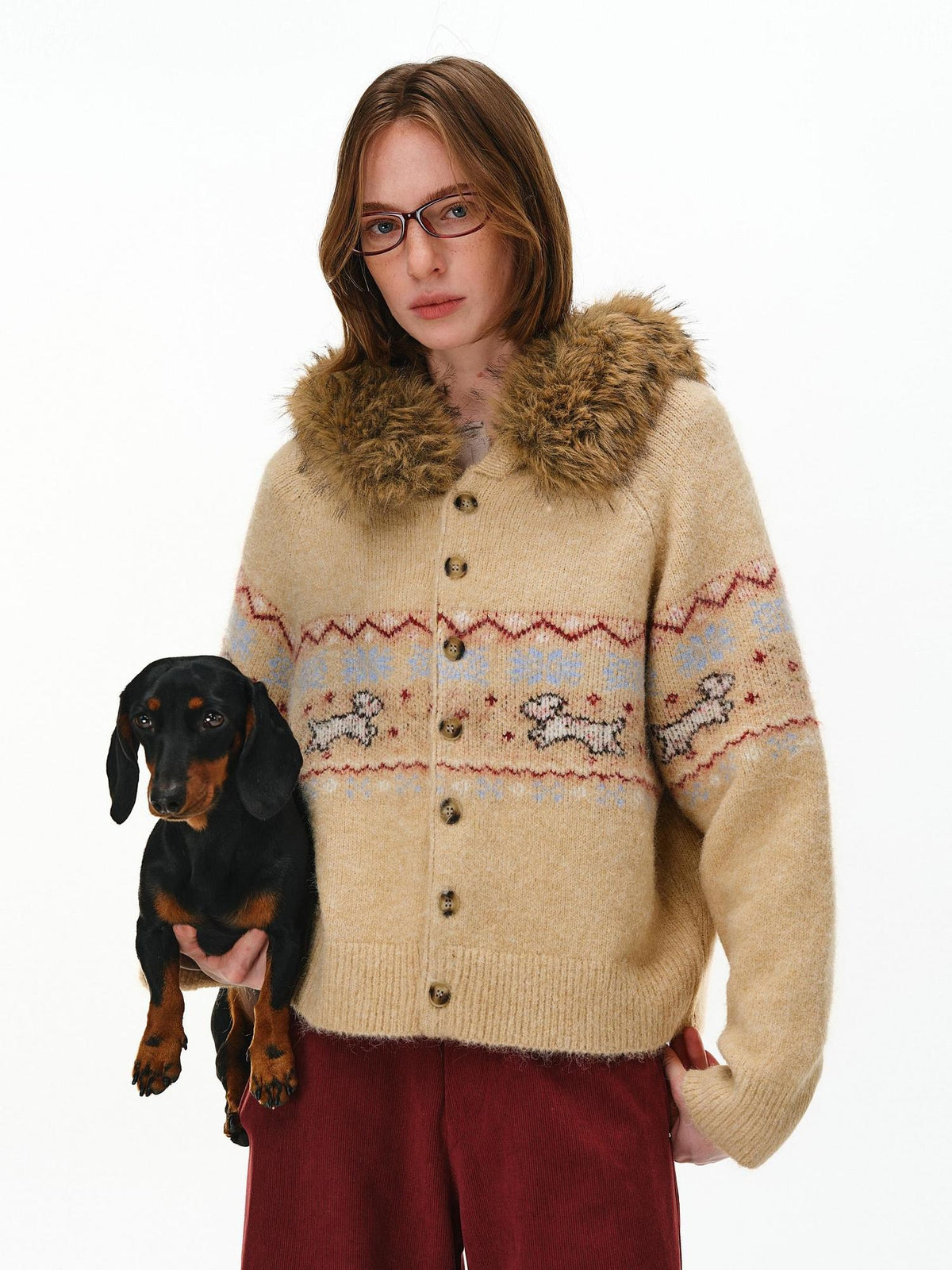 PCLP Reversible Wool Blend Hooded Button Cardigan Tail Hem Unisex Daily Knit Sweater