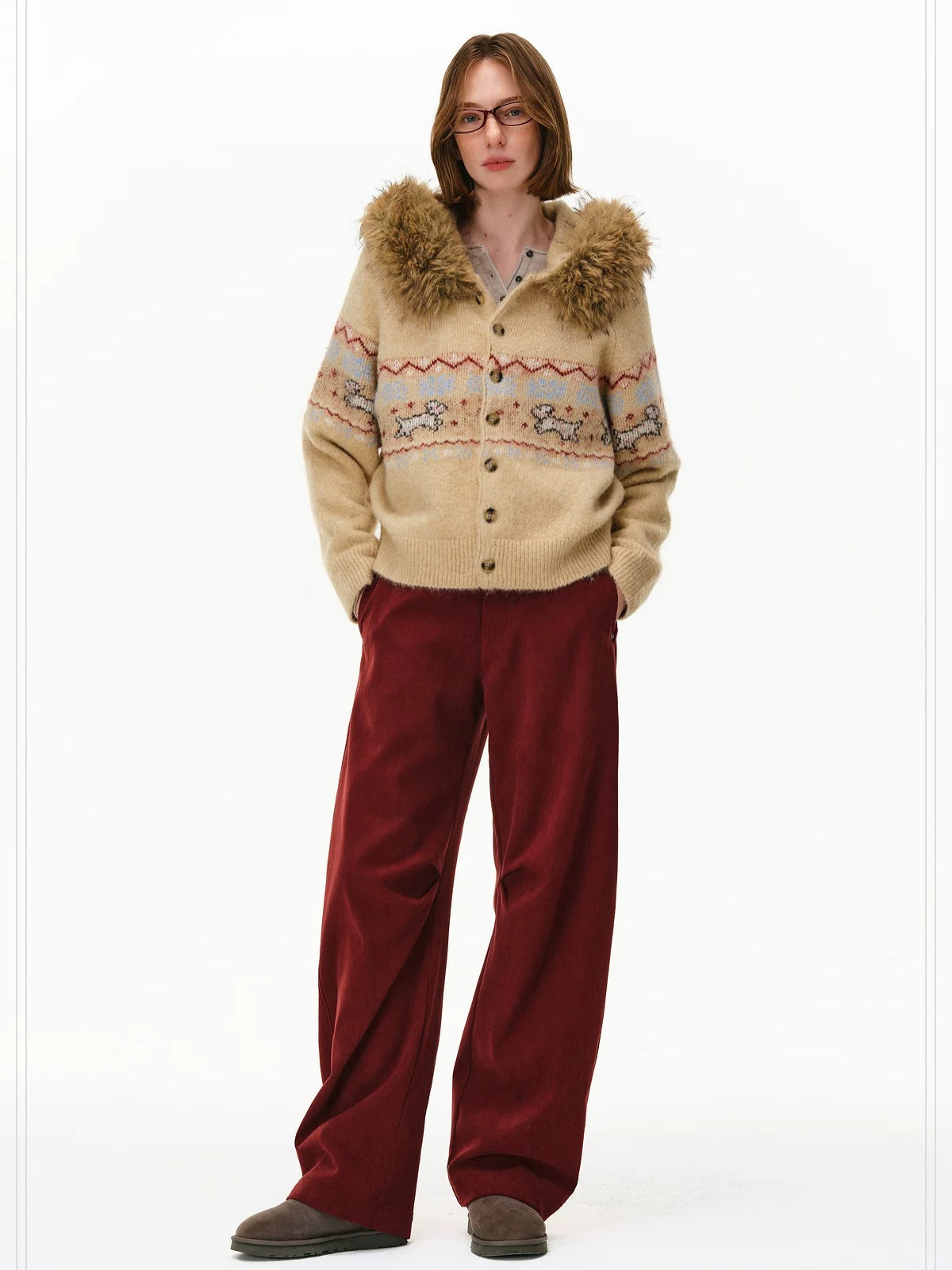 PCLP Reversible Wool Blend Hooded Button Cardigan Tail Hem Unisex Daily Knit Sweater