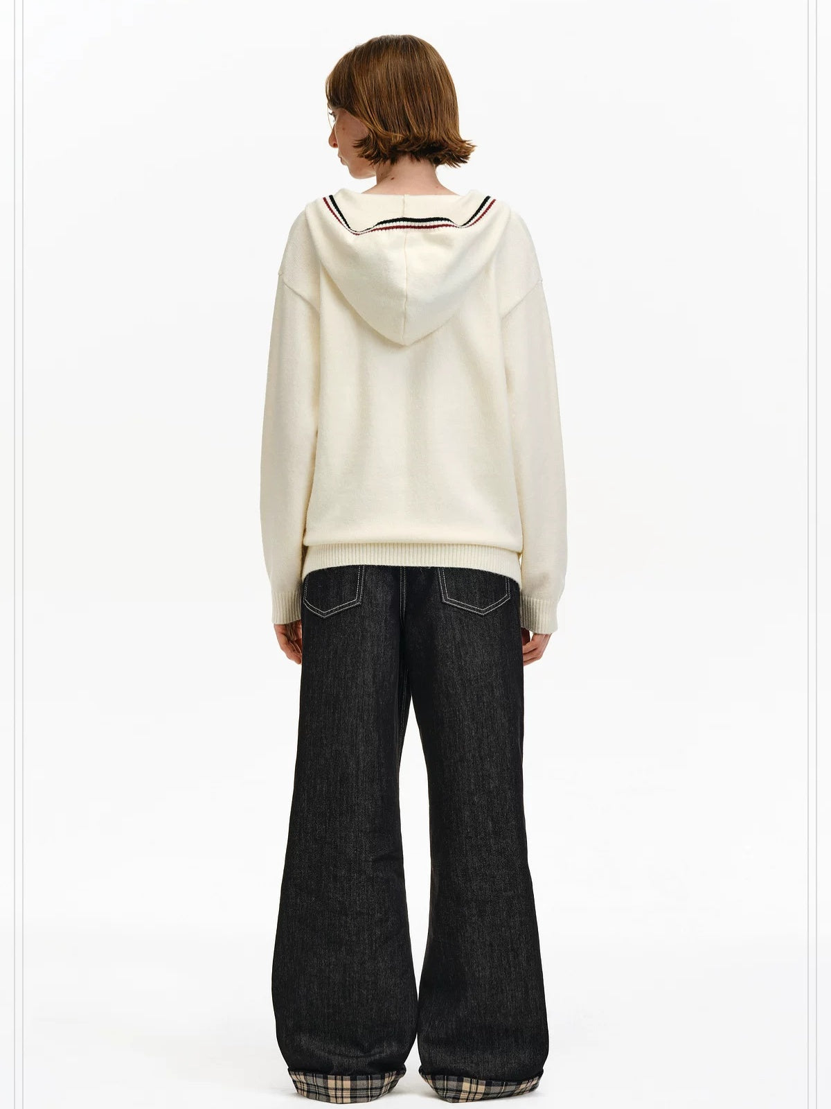 PCLP Soft Breathable Button V Neck Colorblock Hooded Midlength Unisex Knit Sweater