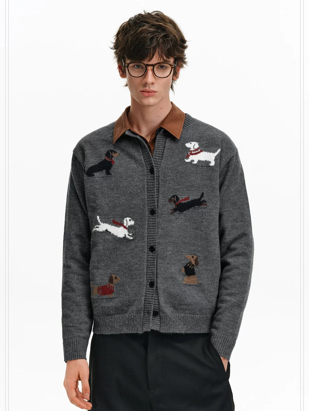 PCLP Soft Buttoned Colorblock Allover Print Loose Fit Unisex Crewneck Dog Sweater