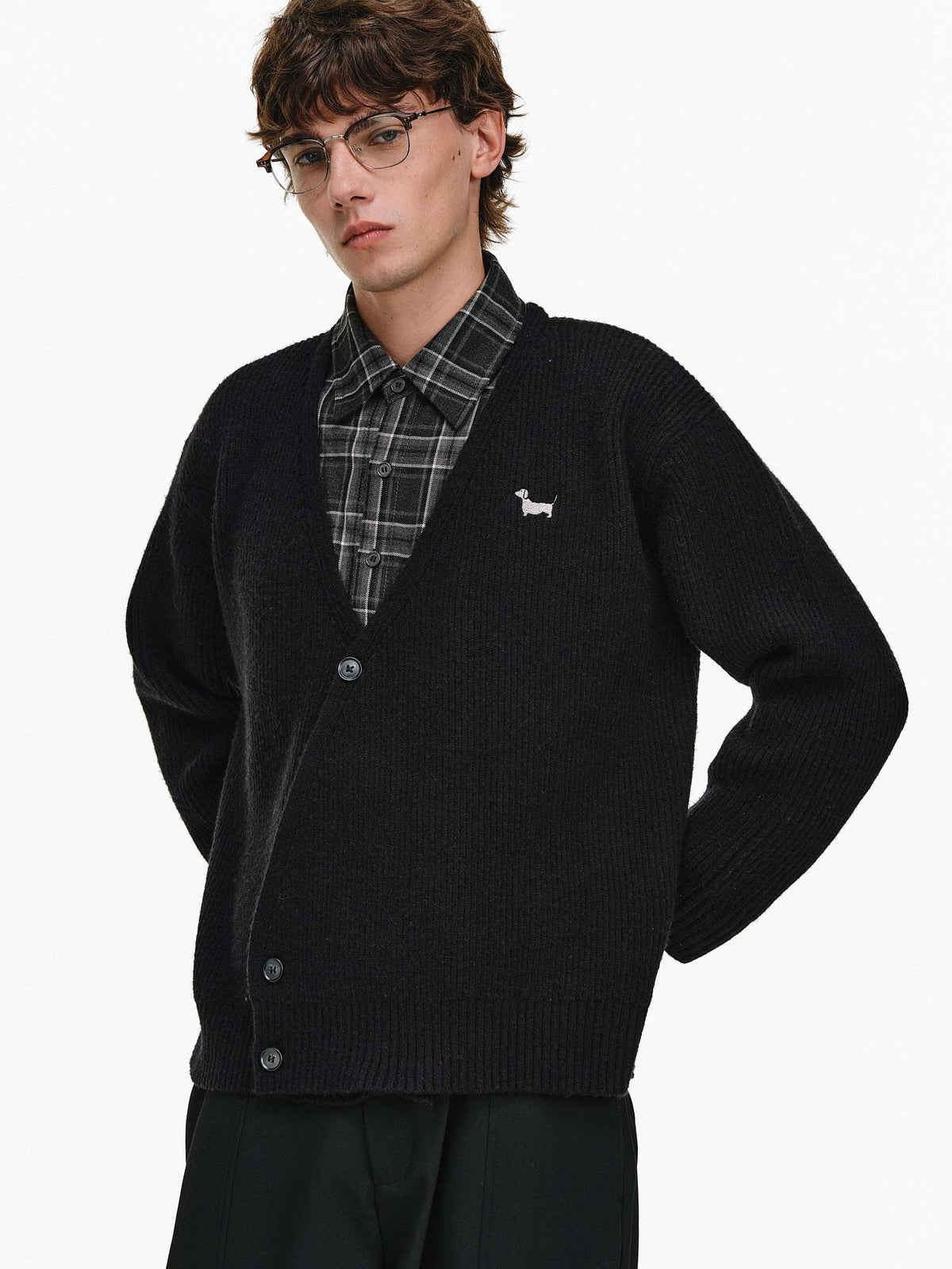 PCLP Soft Buttoned Patchwork Check Shirt Collar Loose Fit Unisex Daily Sweater