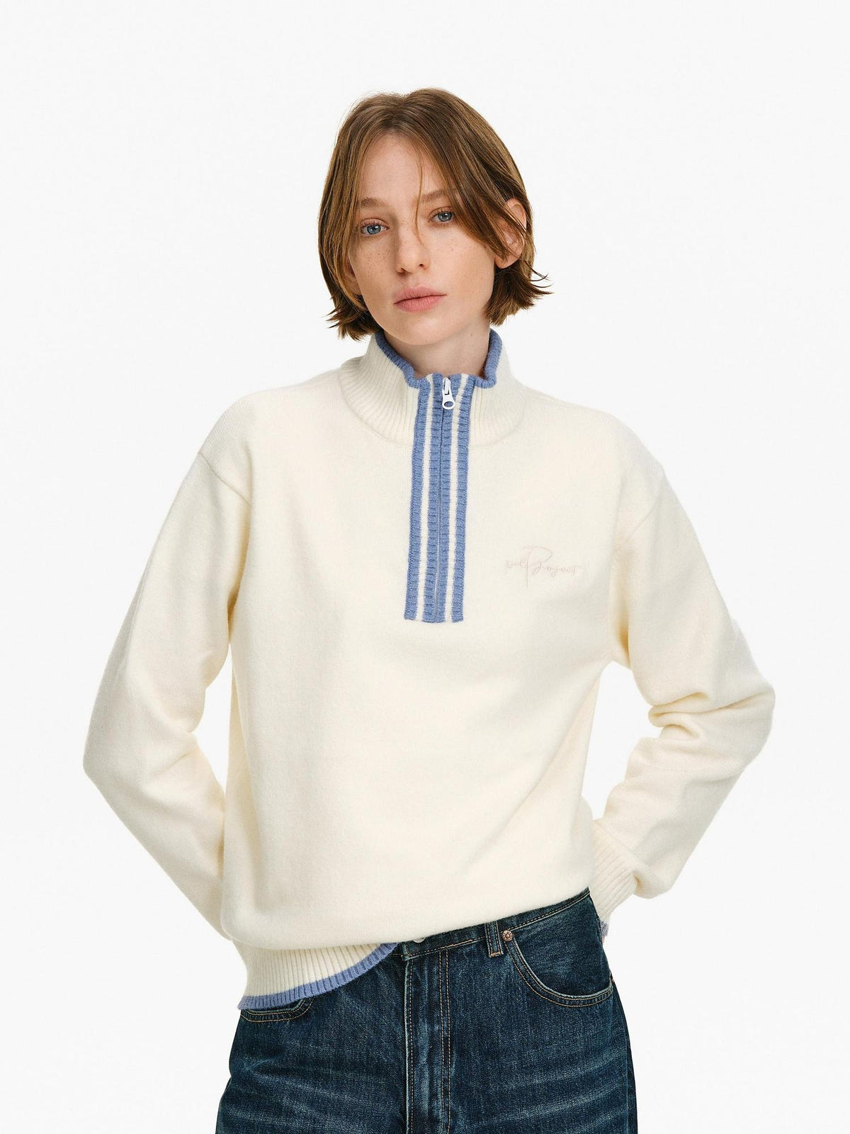 PCLP Soft Cooling Slim Fit Colorblock Embroidered High Neck Youth Casual Knit Sweater